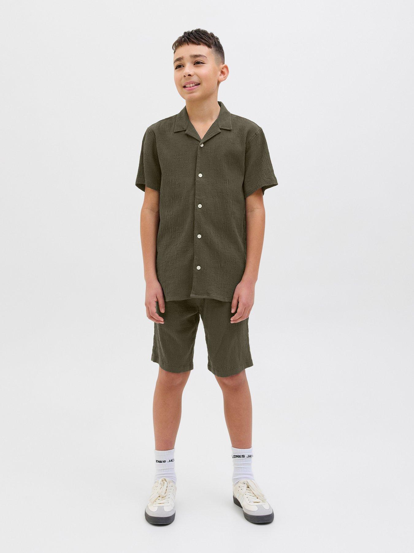 Image 3 of 6 of Jack & Jones Junior Boys Crinkle Co-ord Short Sleeve Shirt - Khaki