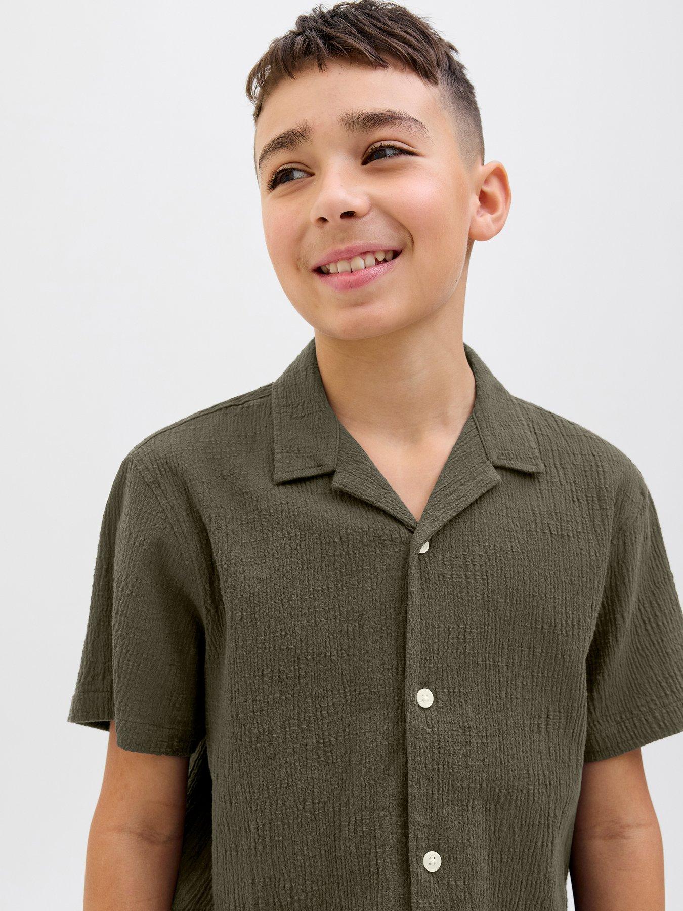 Image 5 of 6 of Jack & Jones Junior Boys Crinkle Co-ord Short Sleeve Shirt - Khaki