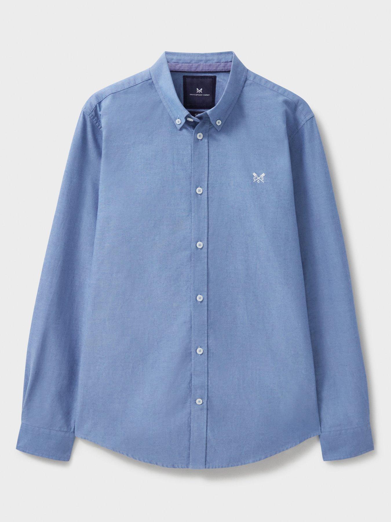  image of crew-clothing-slim-fit-cotton-long-sleeve-oxford-shirt-blue