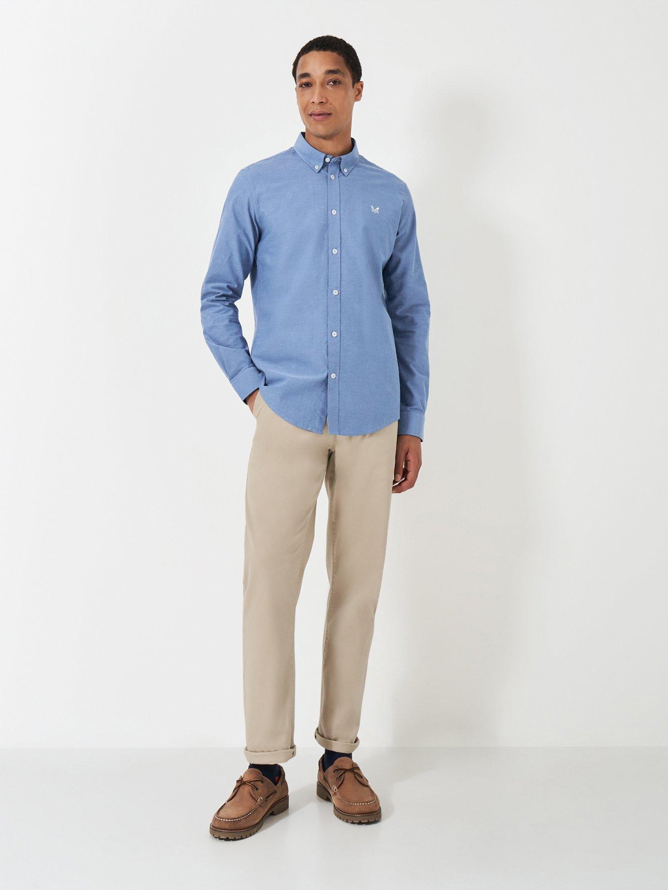  image of crew-clothing-slim-fit-cotton-long-sleeve-oxford-shirt-blue