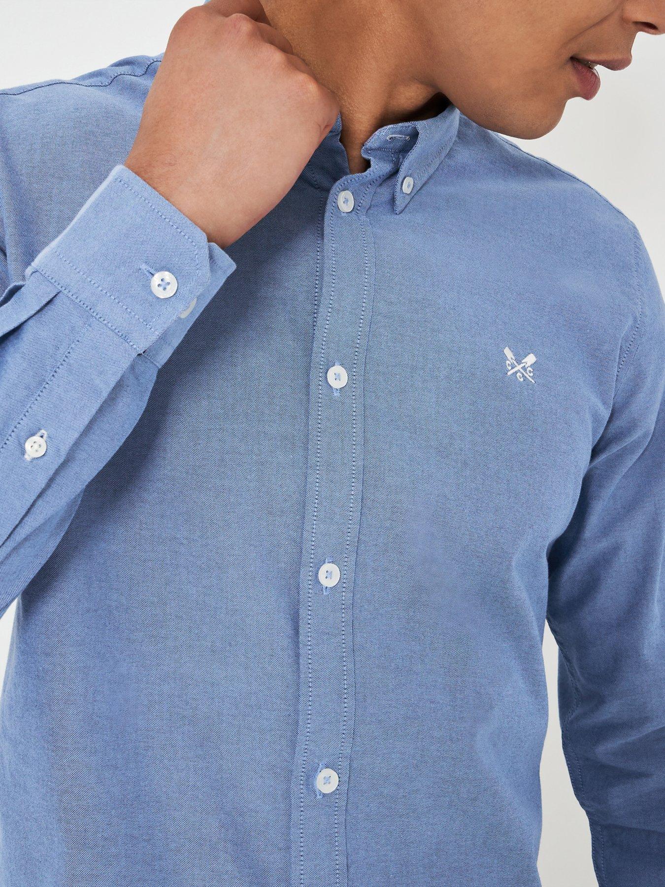  image of crew-clothing-slim-fit-cotton-long-sleeve-oxford-shirt-blue