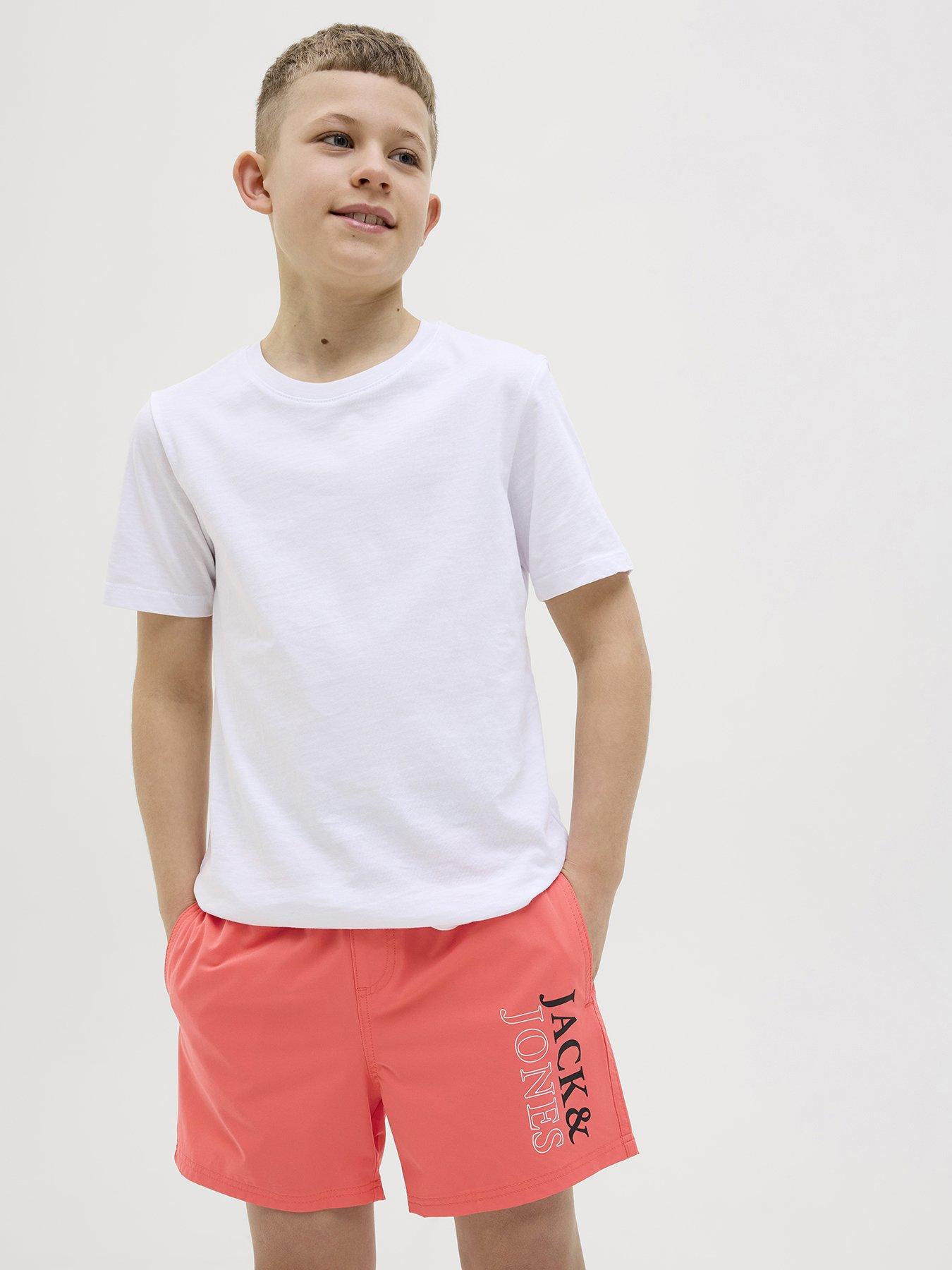undefined Boys Maui Double Logo Swim Shorts - Hot Coral