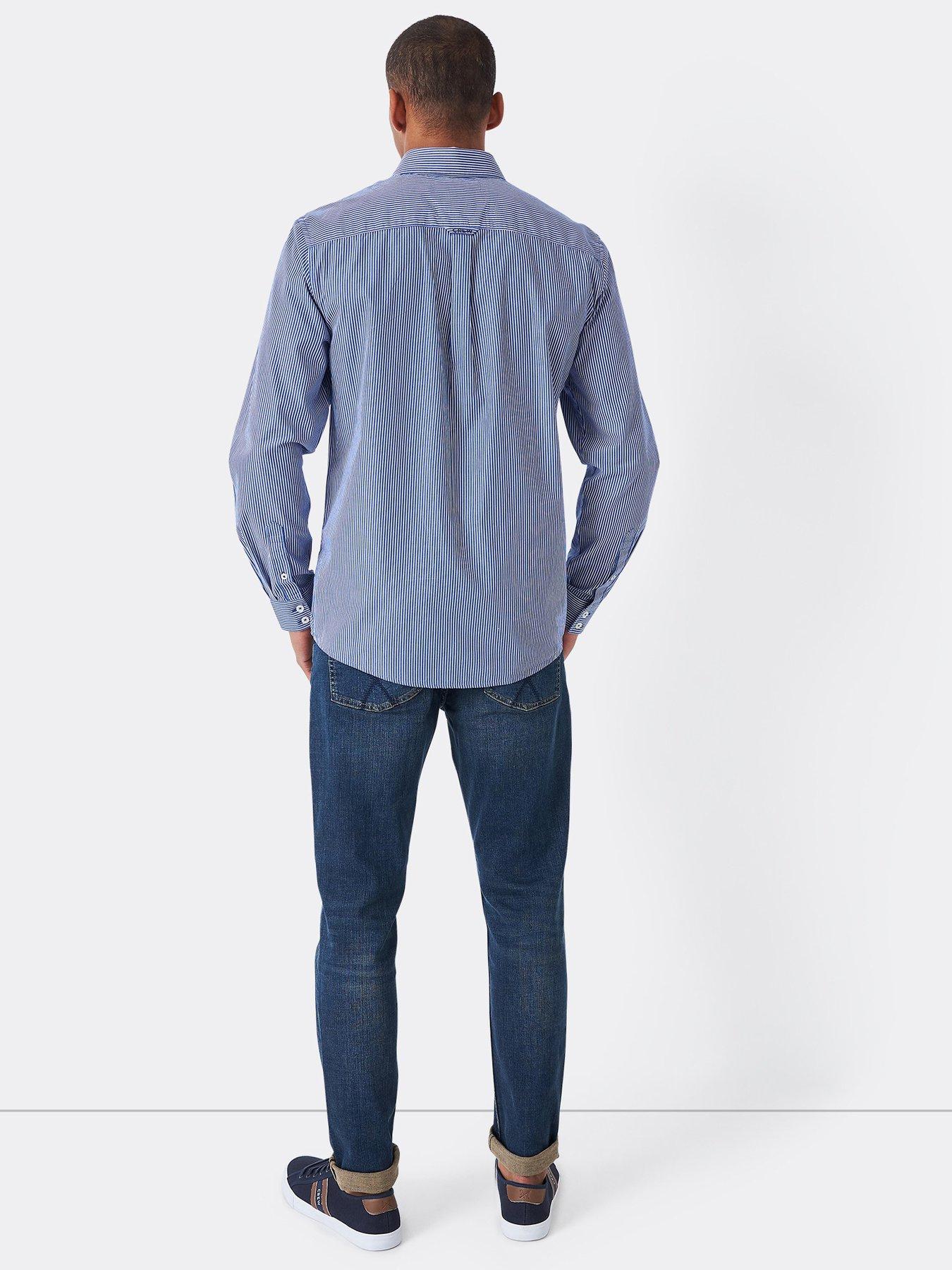  image of crew-clothing-classic-micro-stripe-long-sleeve-shirt-blue