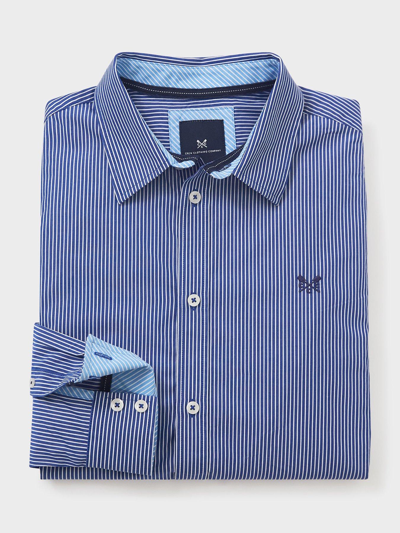  image of crew-clothing-classic-micro-stripe-long-sleeve-shirt-blue