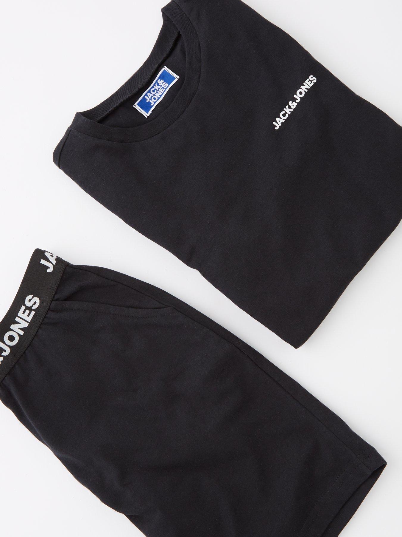  image of jack-jones-junior-boys-everest-t-shirt-and-shorts-lounge-set-black