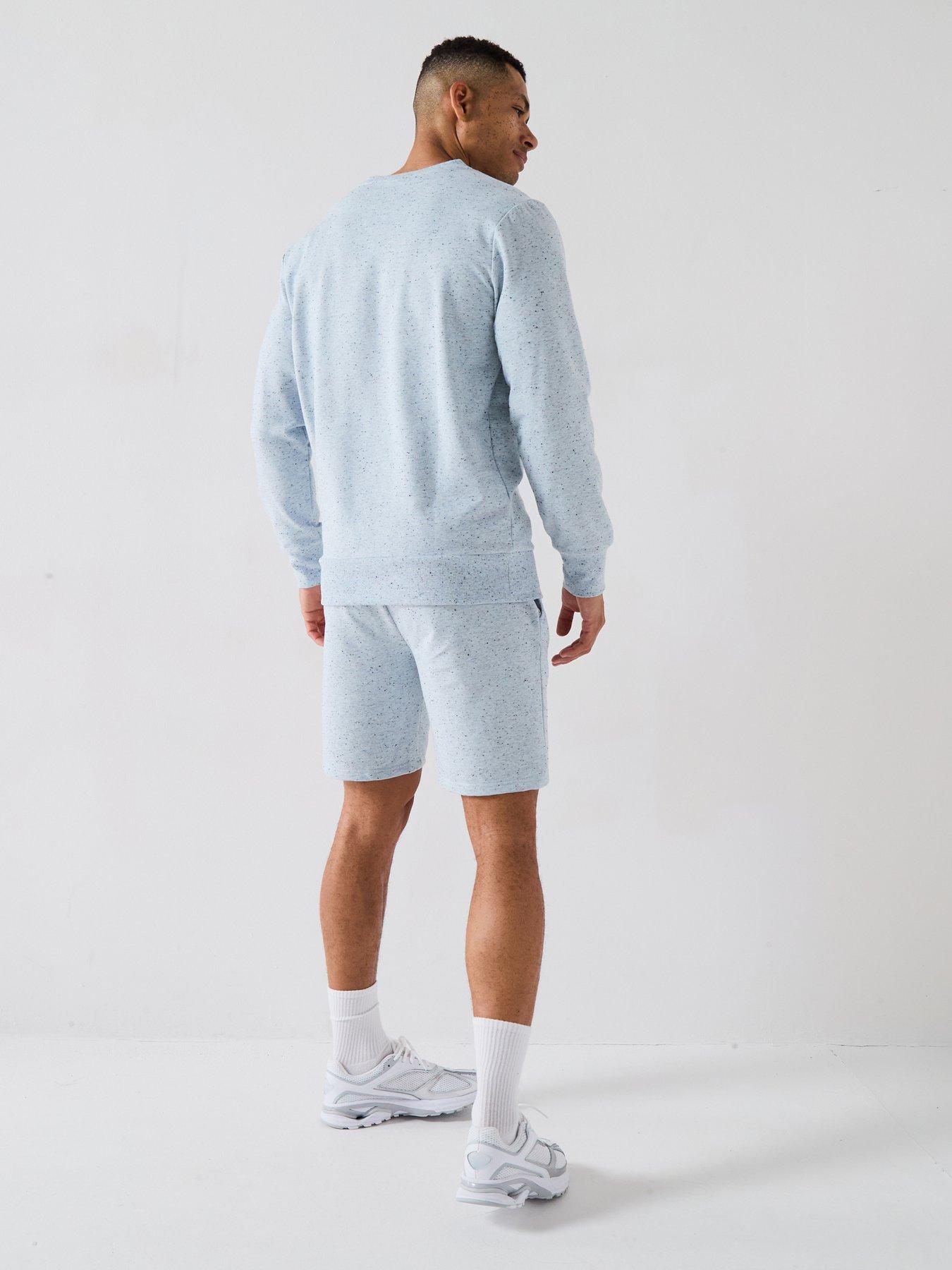stillFront image of ellesse-mens-very-exclusive-miscuglio-crew-and-short-set-blue-speckle