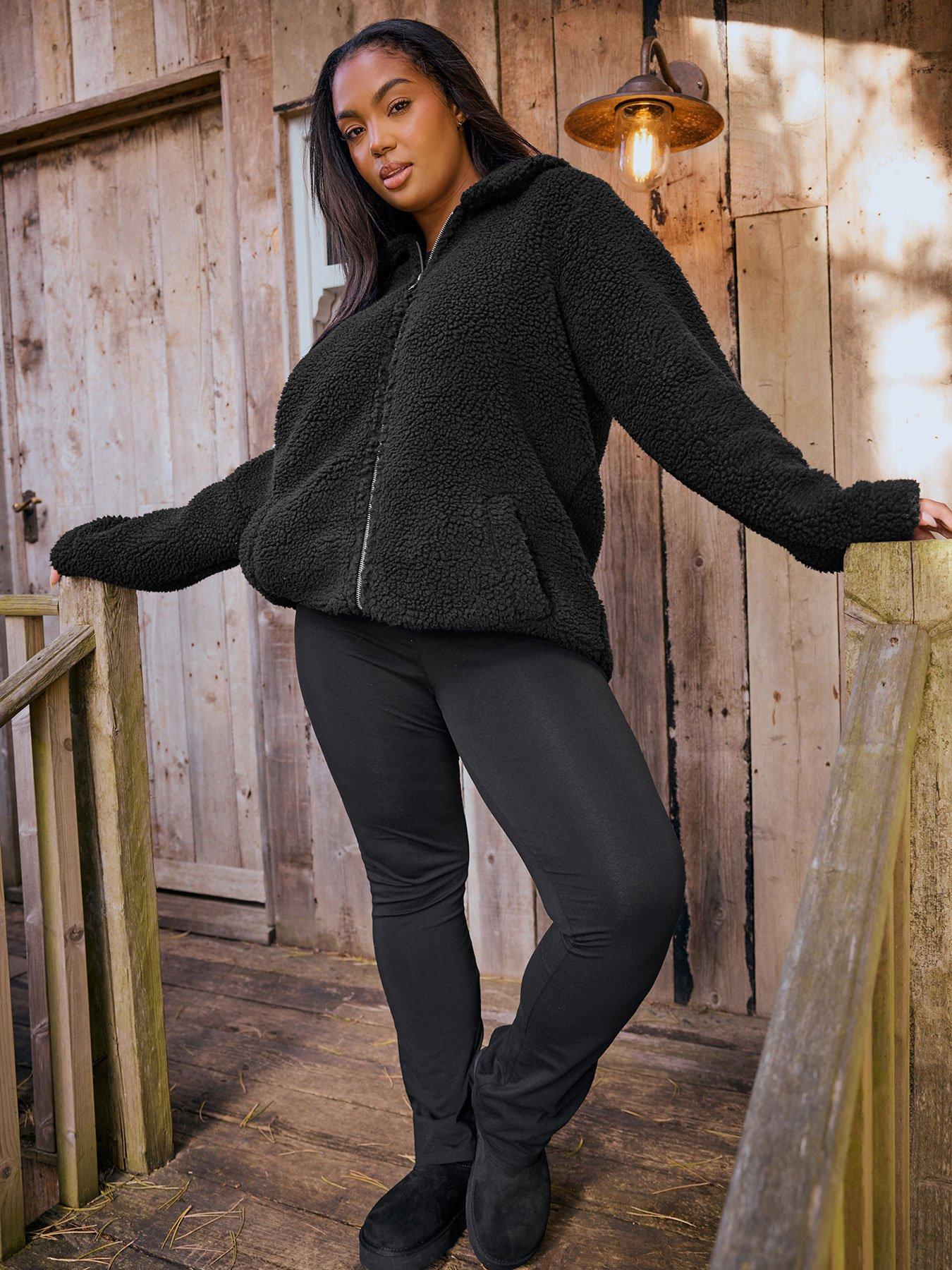 Yours Curve Heavy Zip Through Borg Jacket - Black