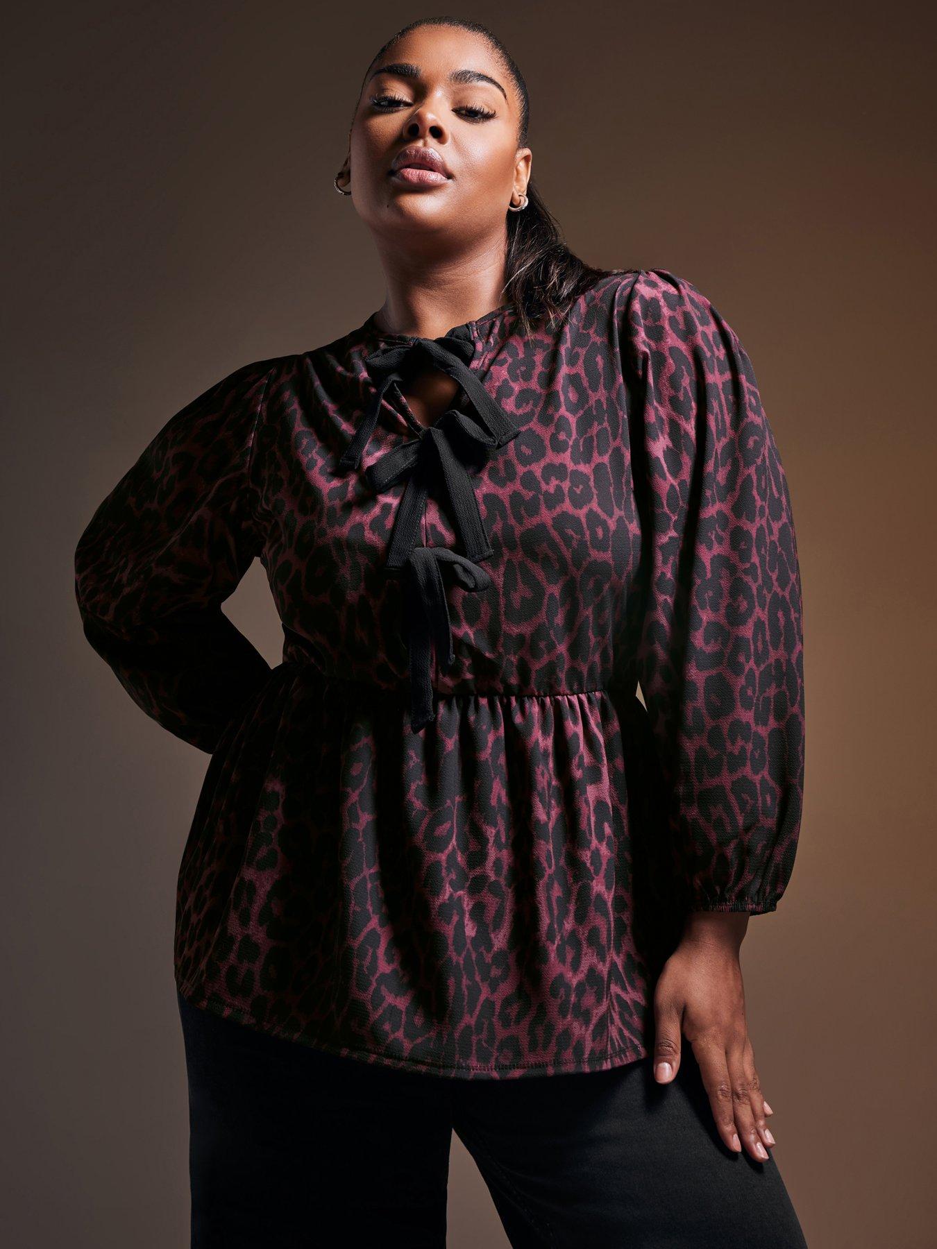 undefined Curve Long Sleeve Leopard Bow Top - Purple