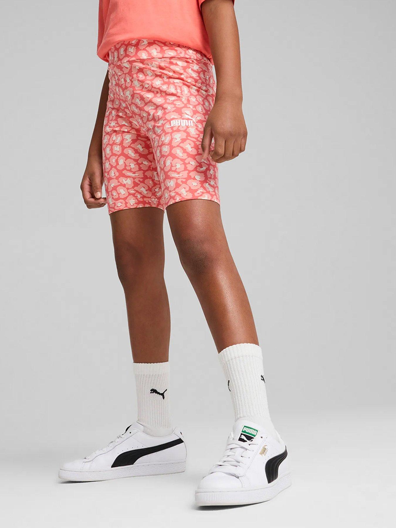  image of puma-junior-girls-animal-print-shorts-pink