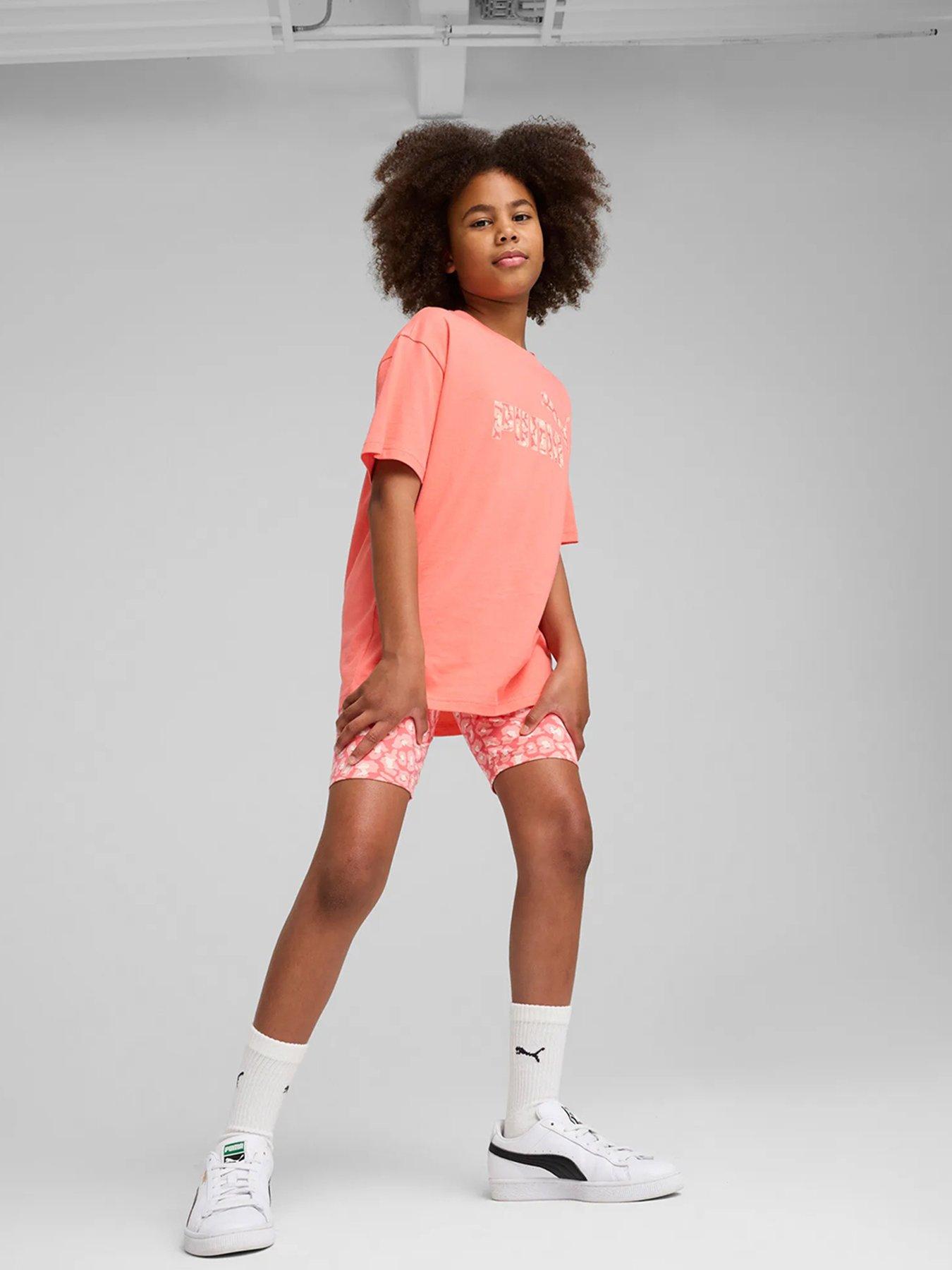  image of puma-junior-girls-animal-print-shorts-pink