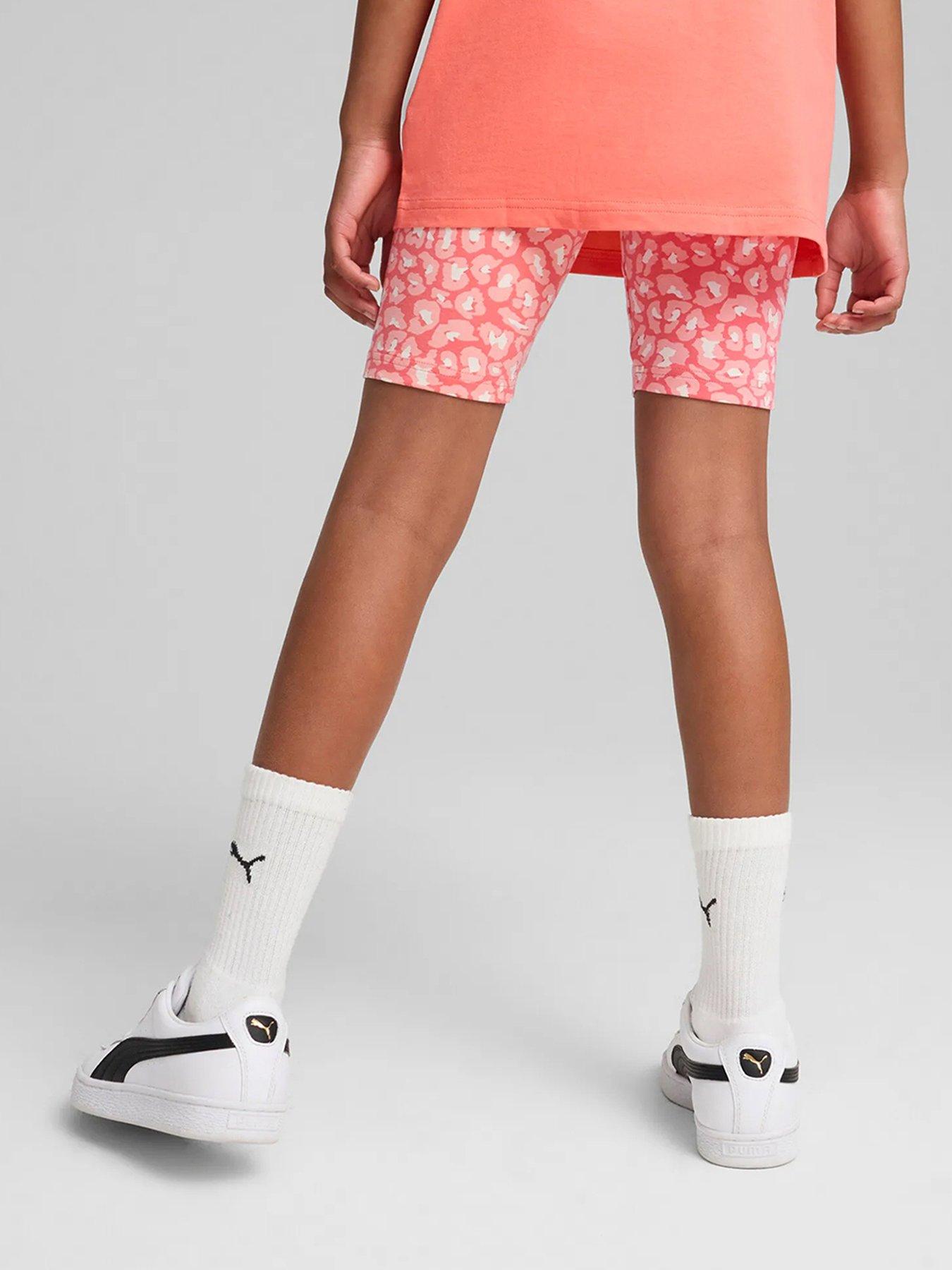  image of puma-junior-girls-animal-print-shorts-pink