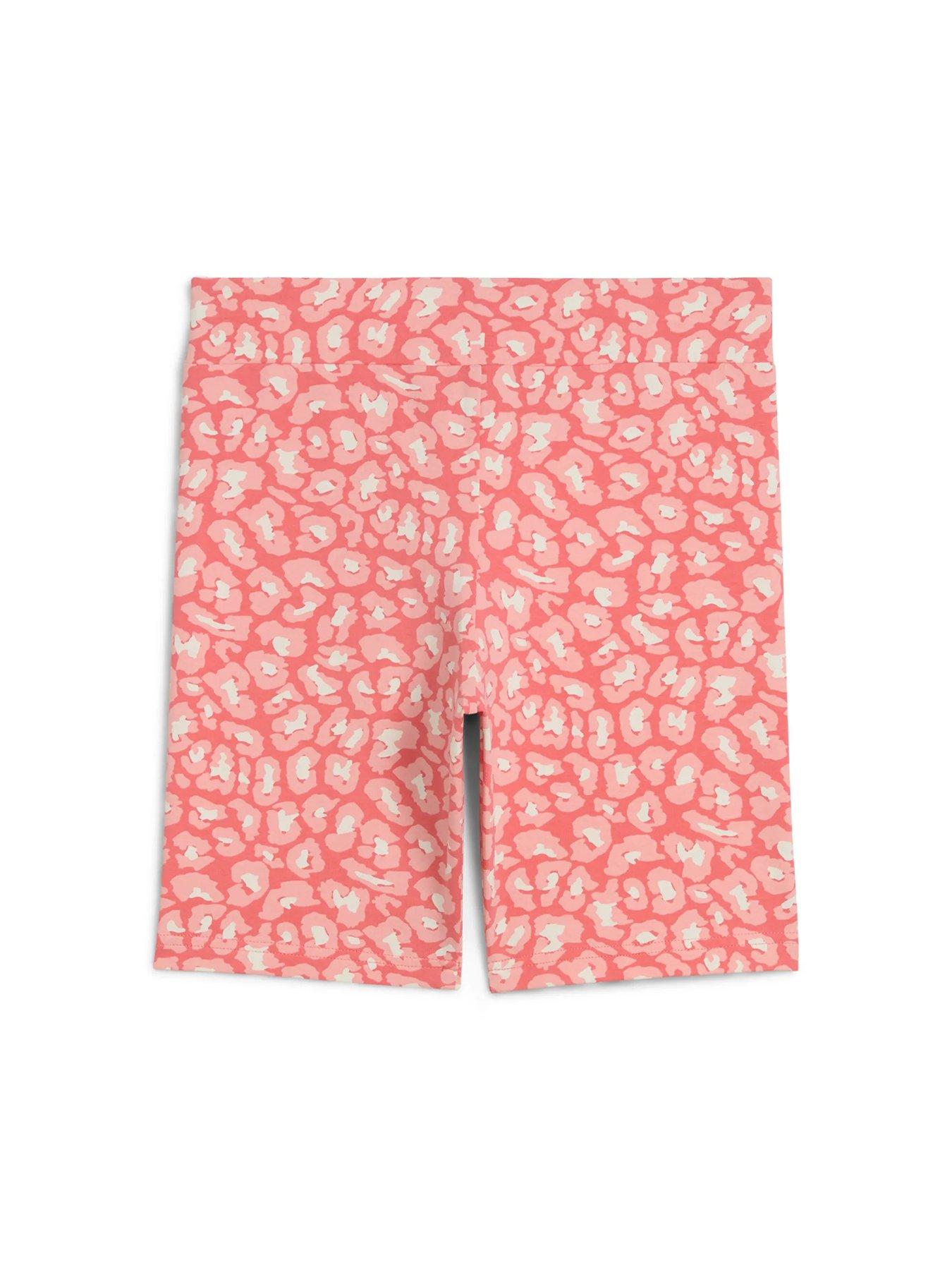  image of puma-junior-girls-animal-print-shorts-pink