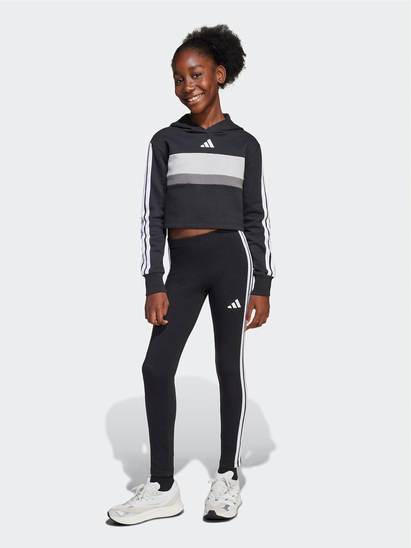 adidas Sportswear Junior Girls Seasonal Essentials Tiberio 3-Stripes Fleece Leggings Set - Black