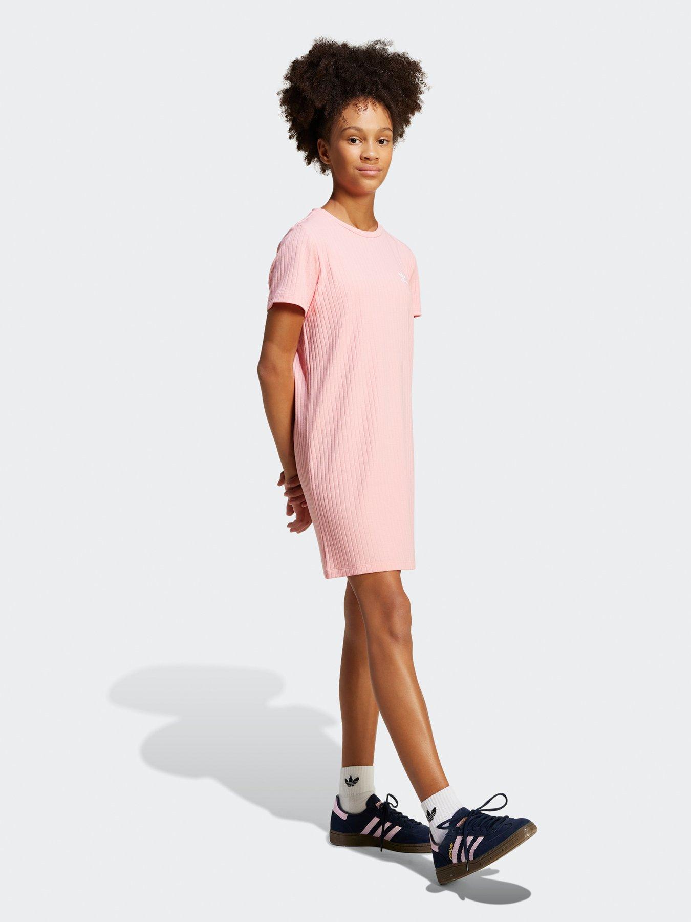  image of adidas-originals-junior-girls-ribbed-dress-pink