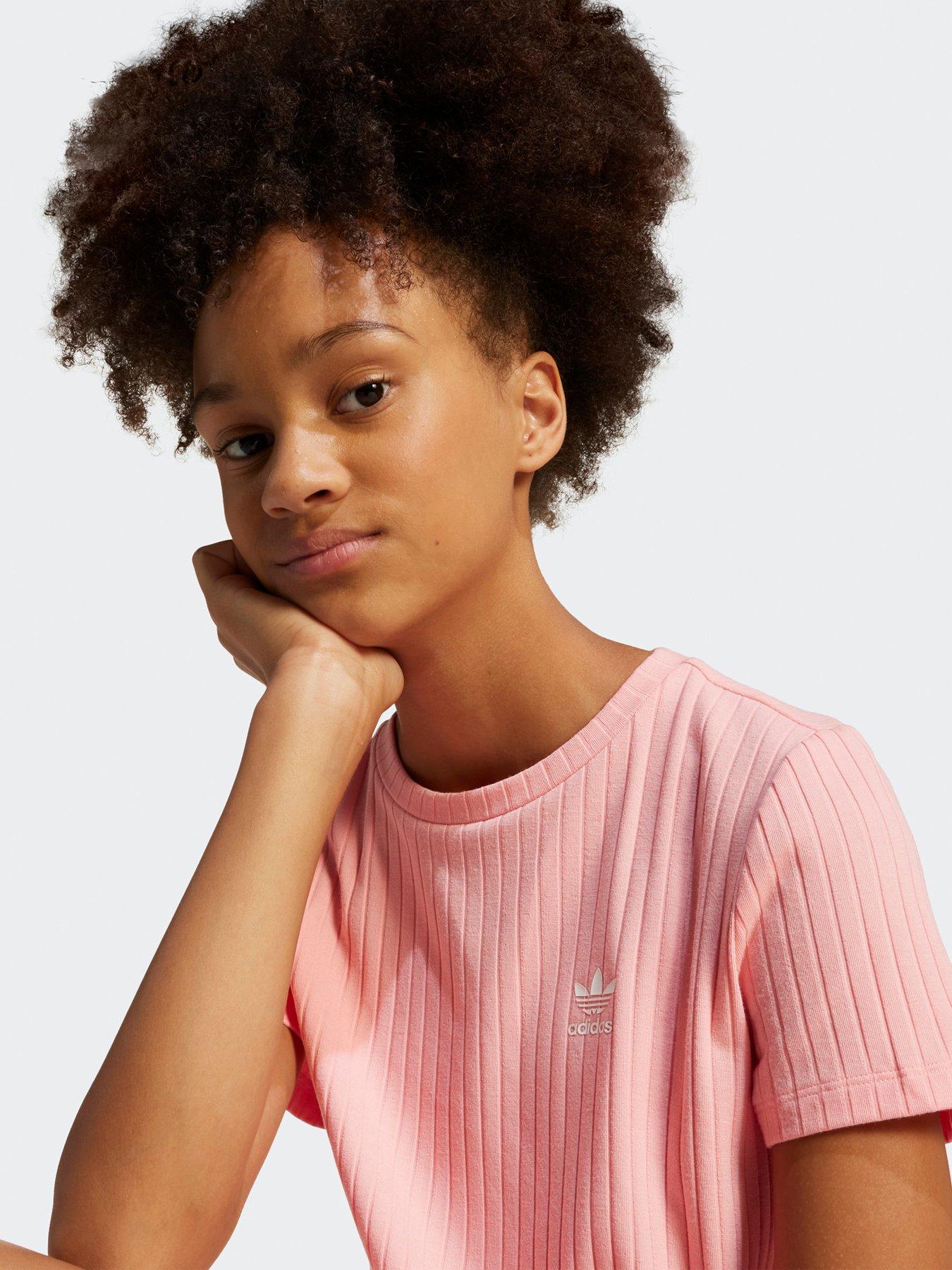  image of adidas-originals-junior-girls-ribbed-dress-pink