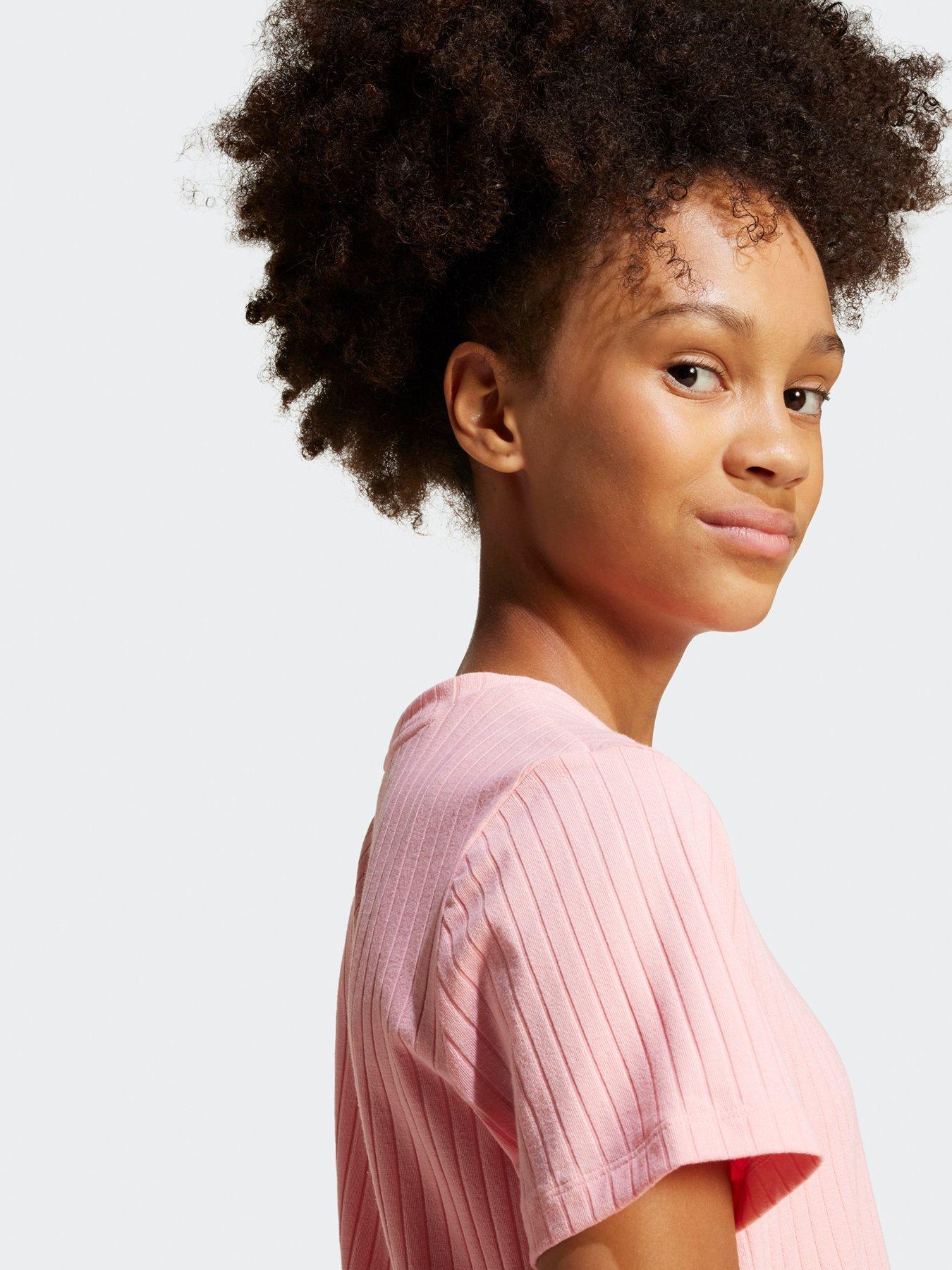  image of adidas-originals-junior-girls-ribbed-dress-pink