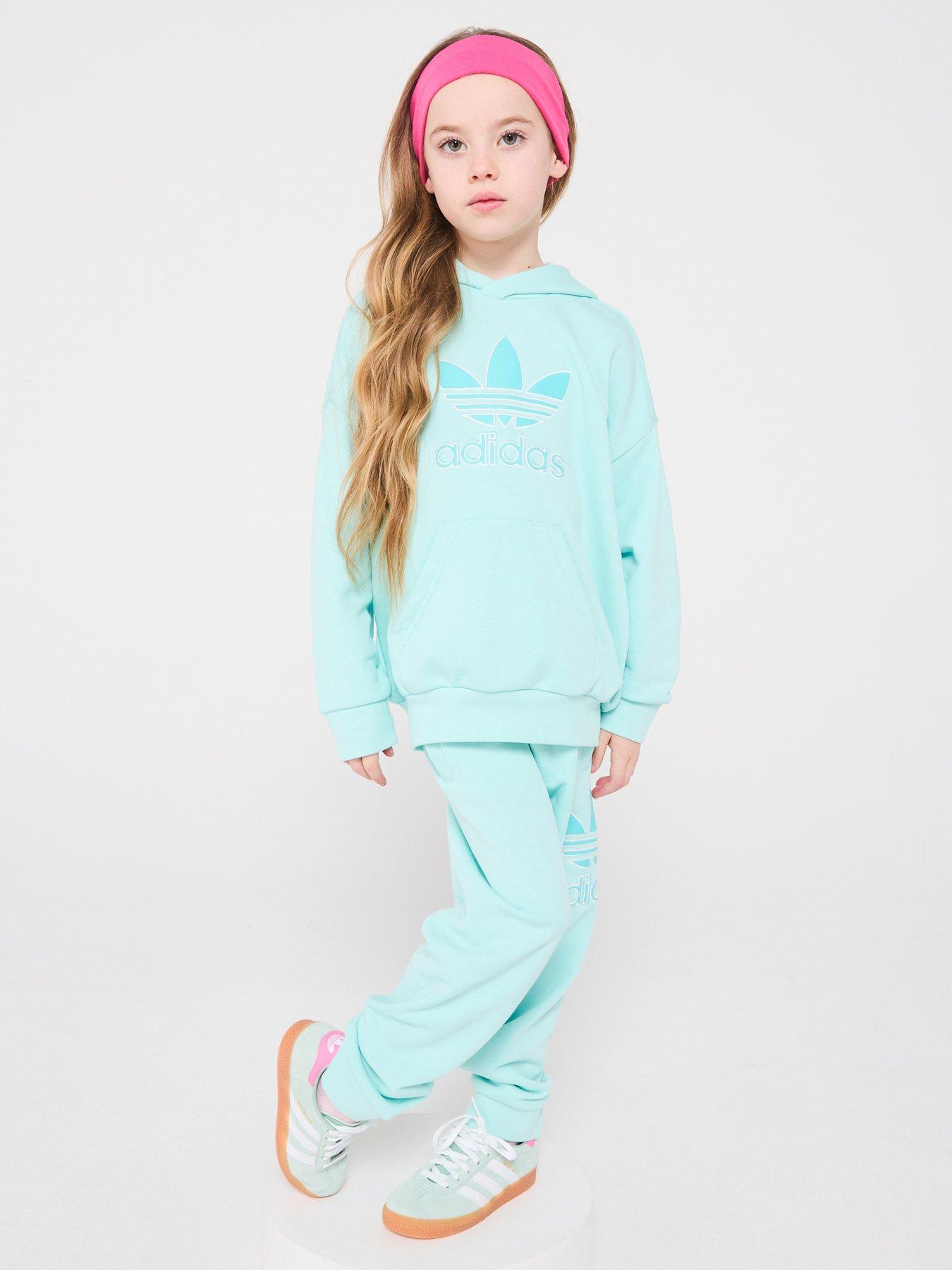 Image 1 of 6 of adidas Originals Girls Unisex Big Logo Hoodie Set Kids - Turquoise