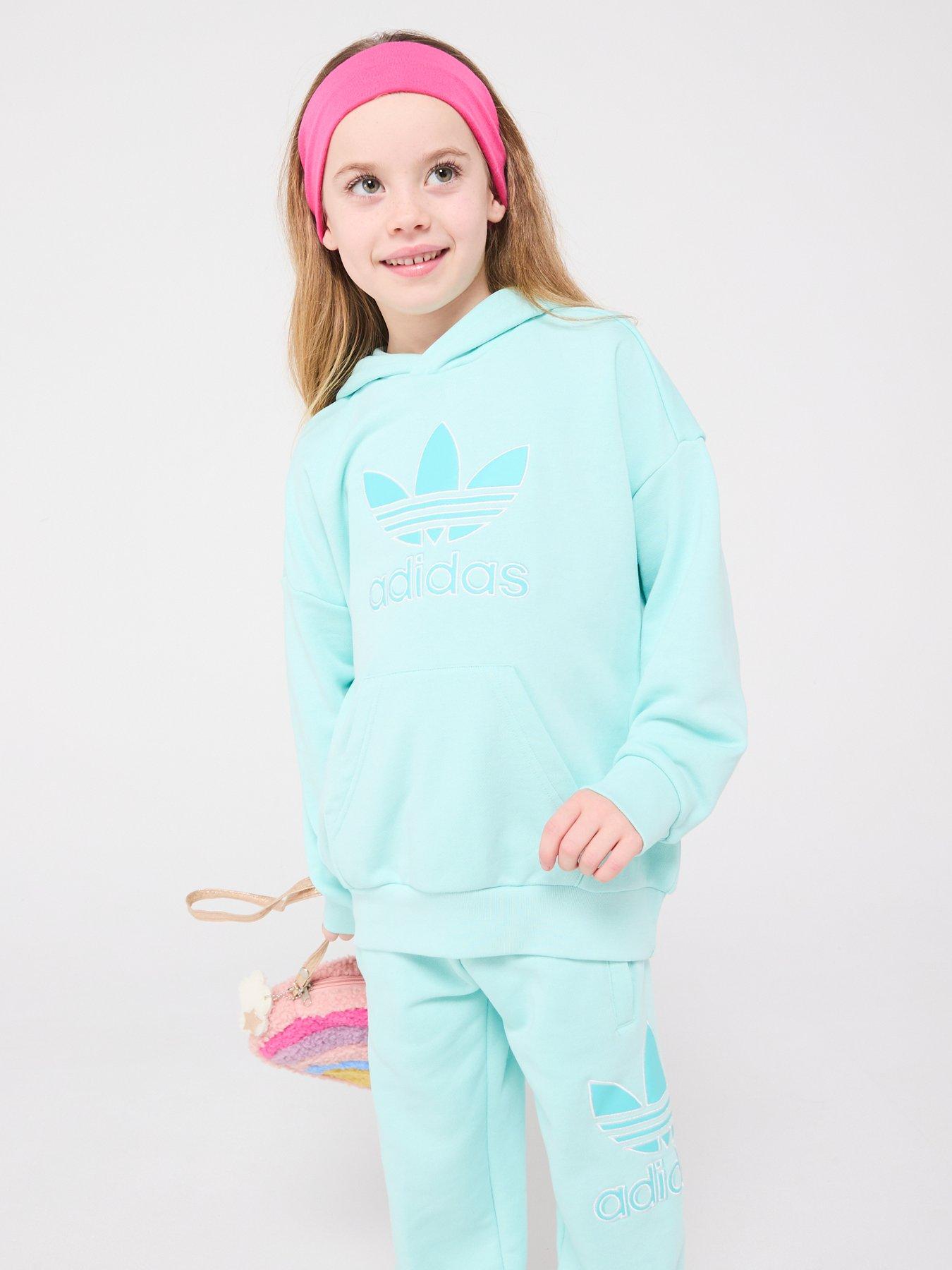 Image 3 of 6 of adidas Originals Girls Unisex Big Logo Hoodie Set Kids - Turquoise