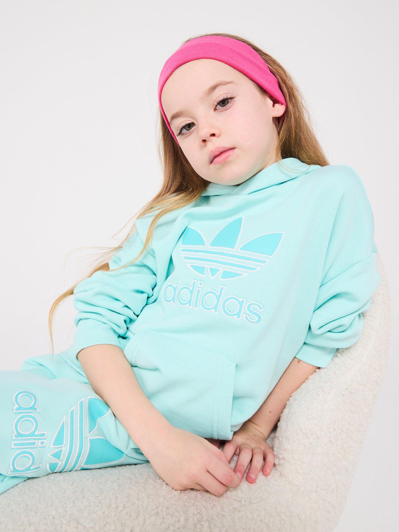 Image 5 of 6 of adidas Originals Girls Unisex Big Logo Hoodie Set Kids - Turquoise