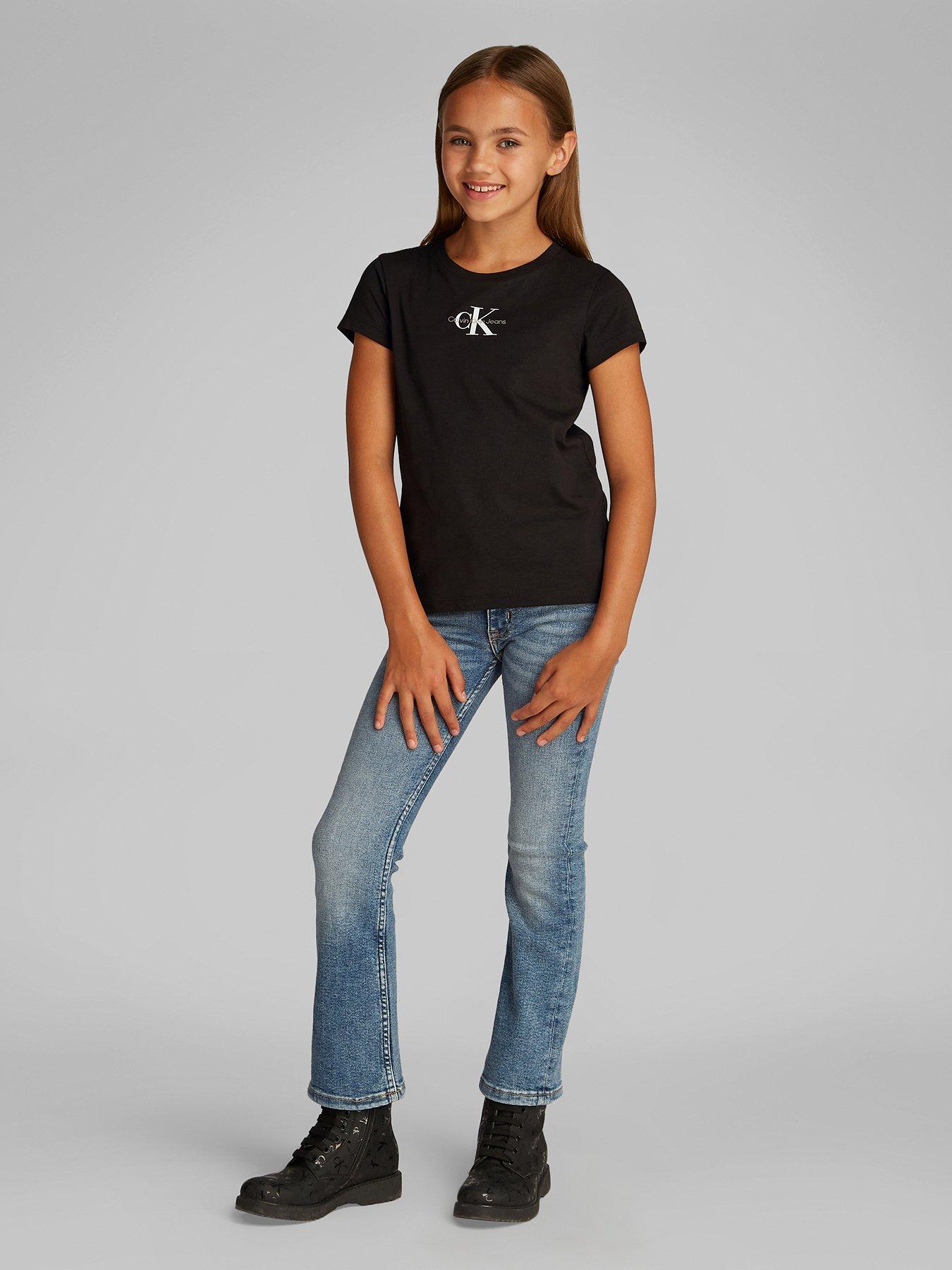 image of calvin-klein-jeans-girls-2-pack-of-slim-mono-logo-short-sleeve-t-shirt-multi