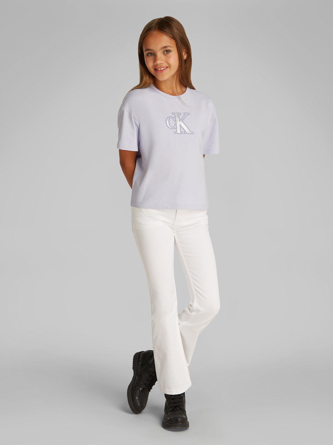 undefined Girls Metallic CK Short Sleeve T-Shirt - Purple