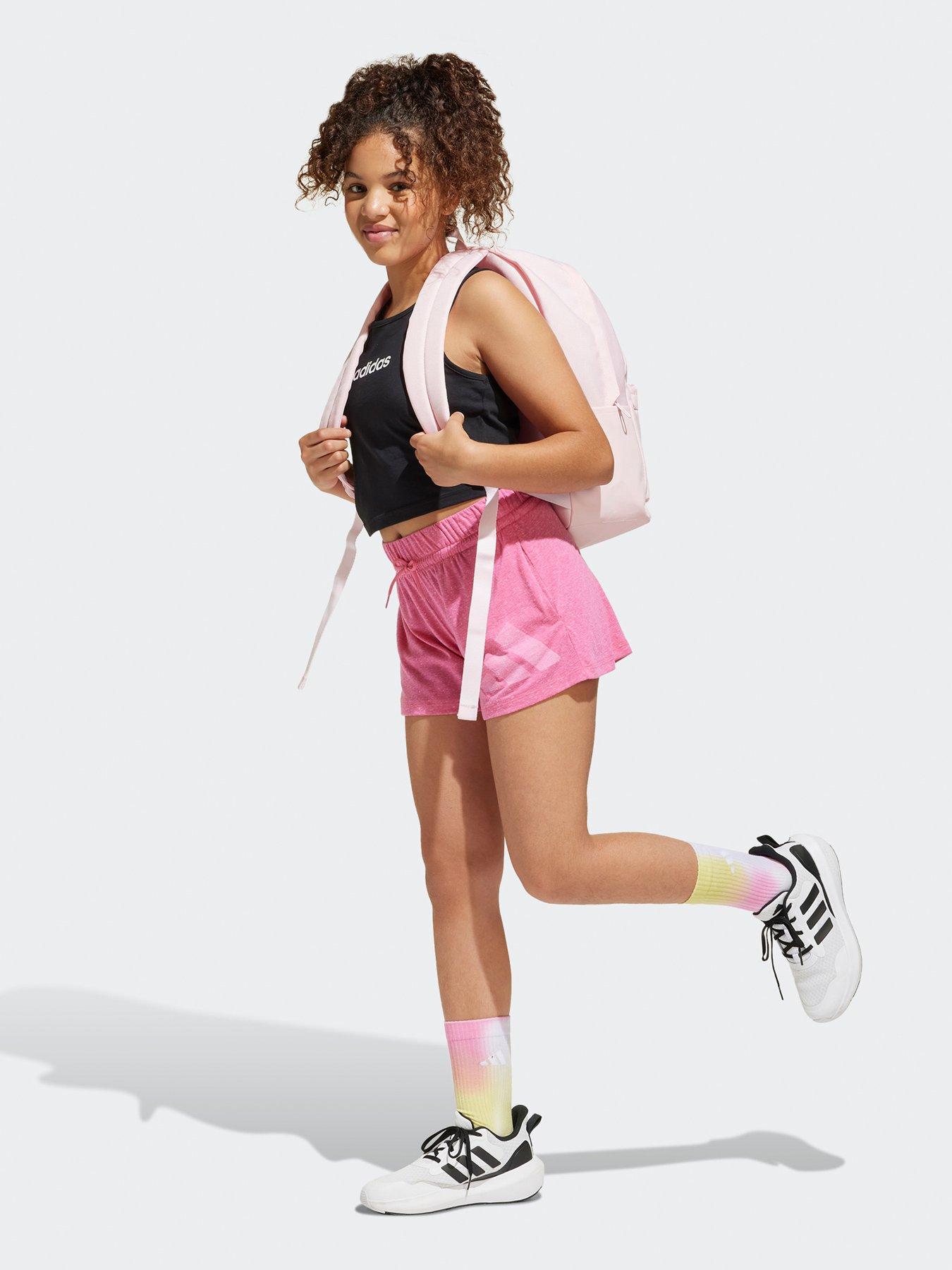  image of adidas-sportswear-junior-girls-essentials-shorts-pink