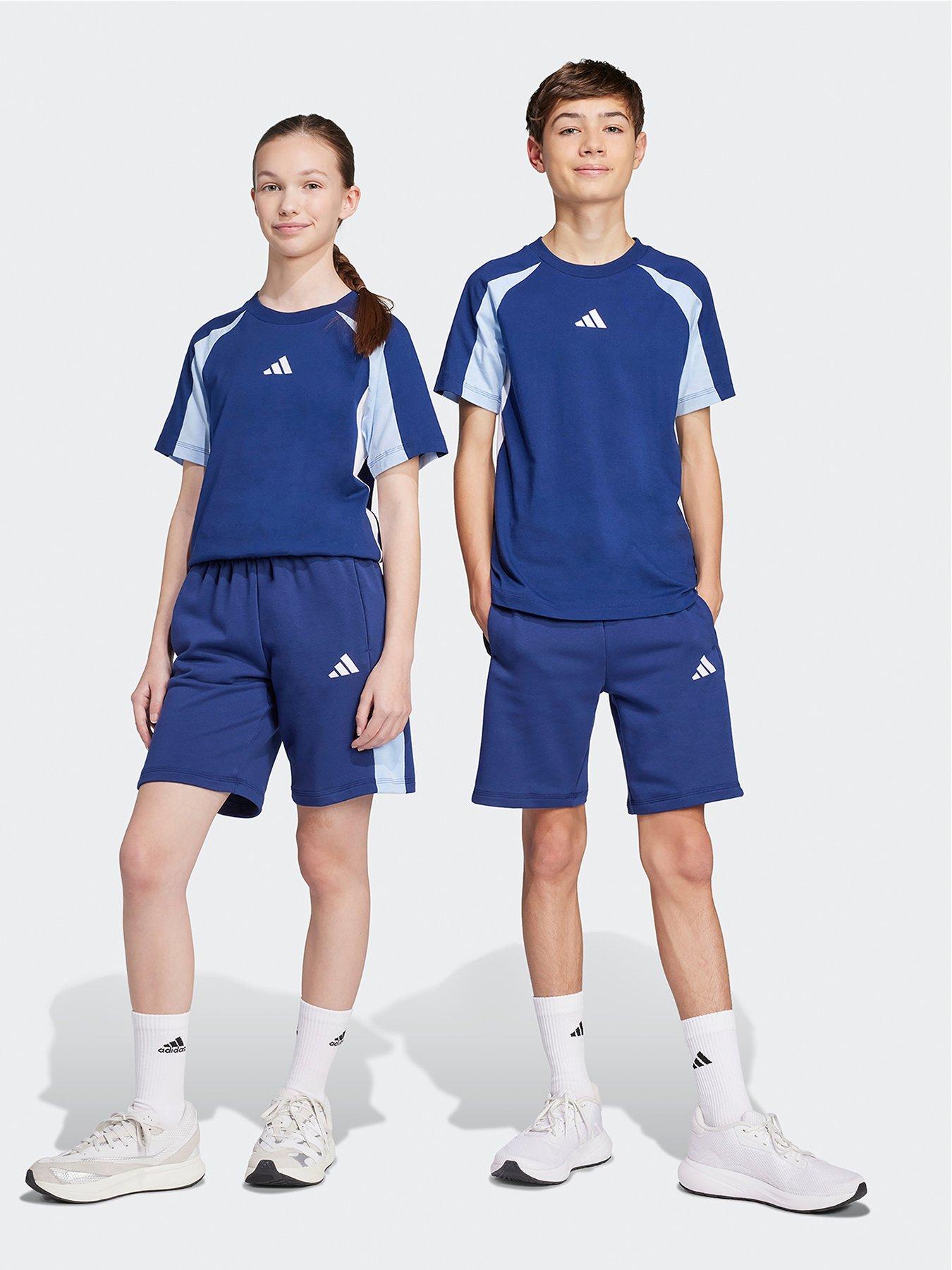  image of adidas-sportswear-junior-boys-seasonal-essentials-colorblock-shorts-dark-blueglow-bluewhite