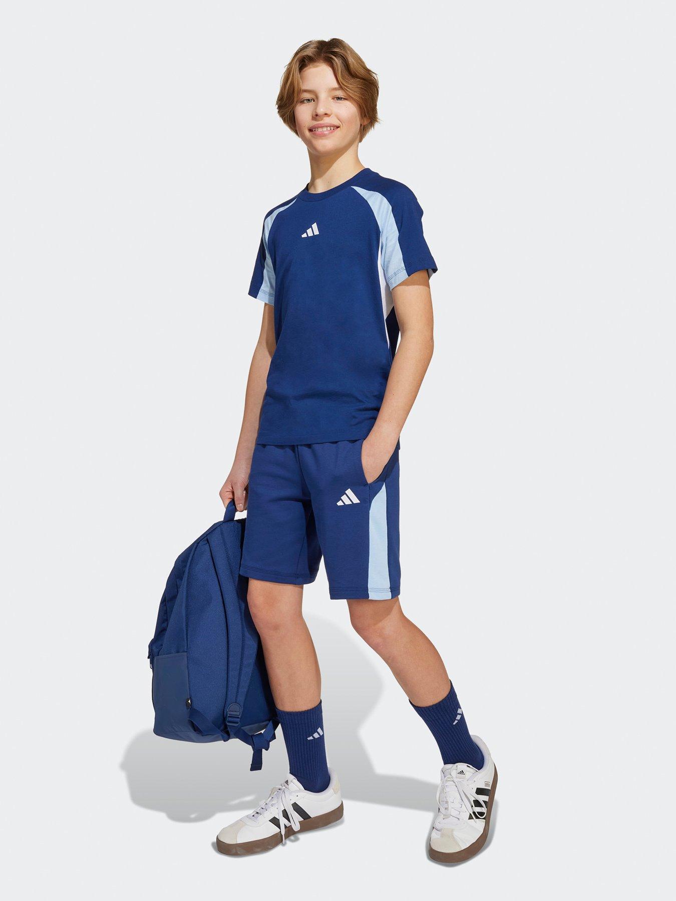  image of adidas-sportswear-junior-boys-seasonal-essentials-colorblock-shorts-dark-blueglow-bluewhite