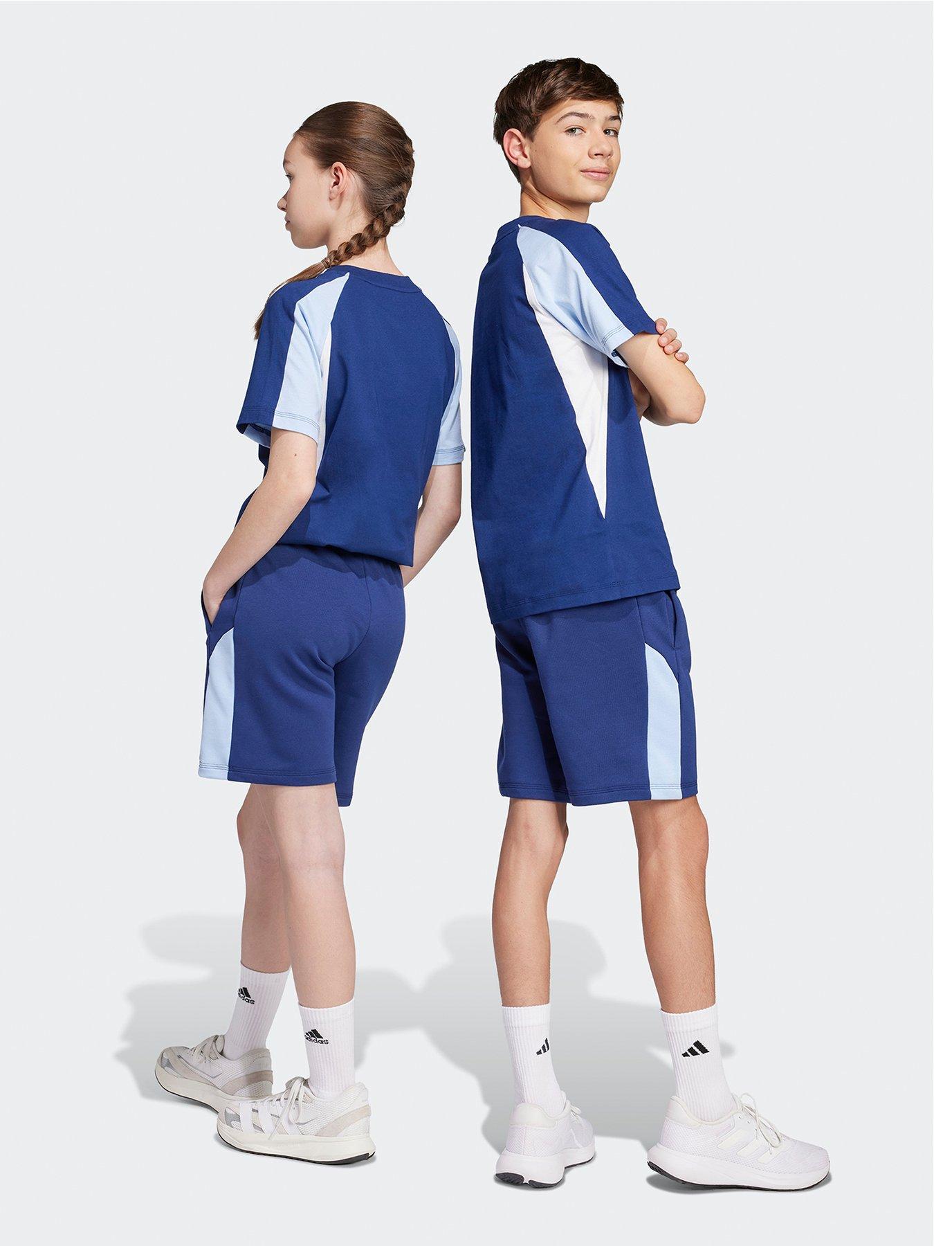  image of adidas-sportswear-junior-boys-seasonal-essentials-colorblock-shorts-dark-blueglow-bluewhite