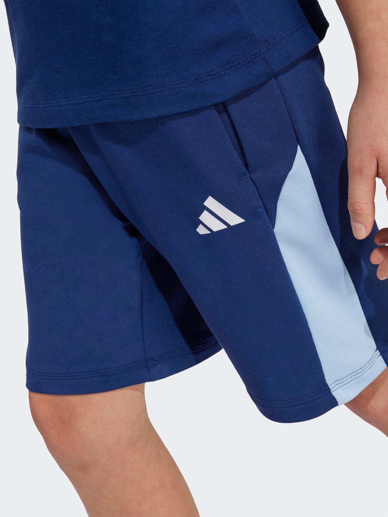  image of adidas-sportswear-junior-boys-seasonal-essentials-colorblock-shorts-dark-blueglow-bluewhite