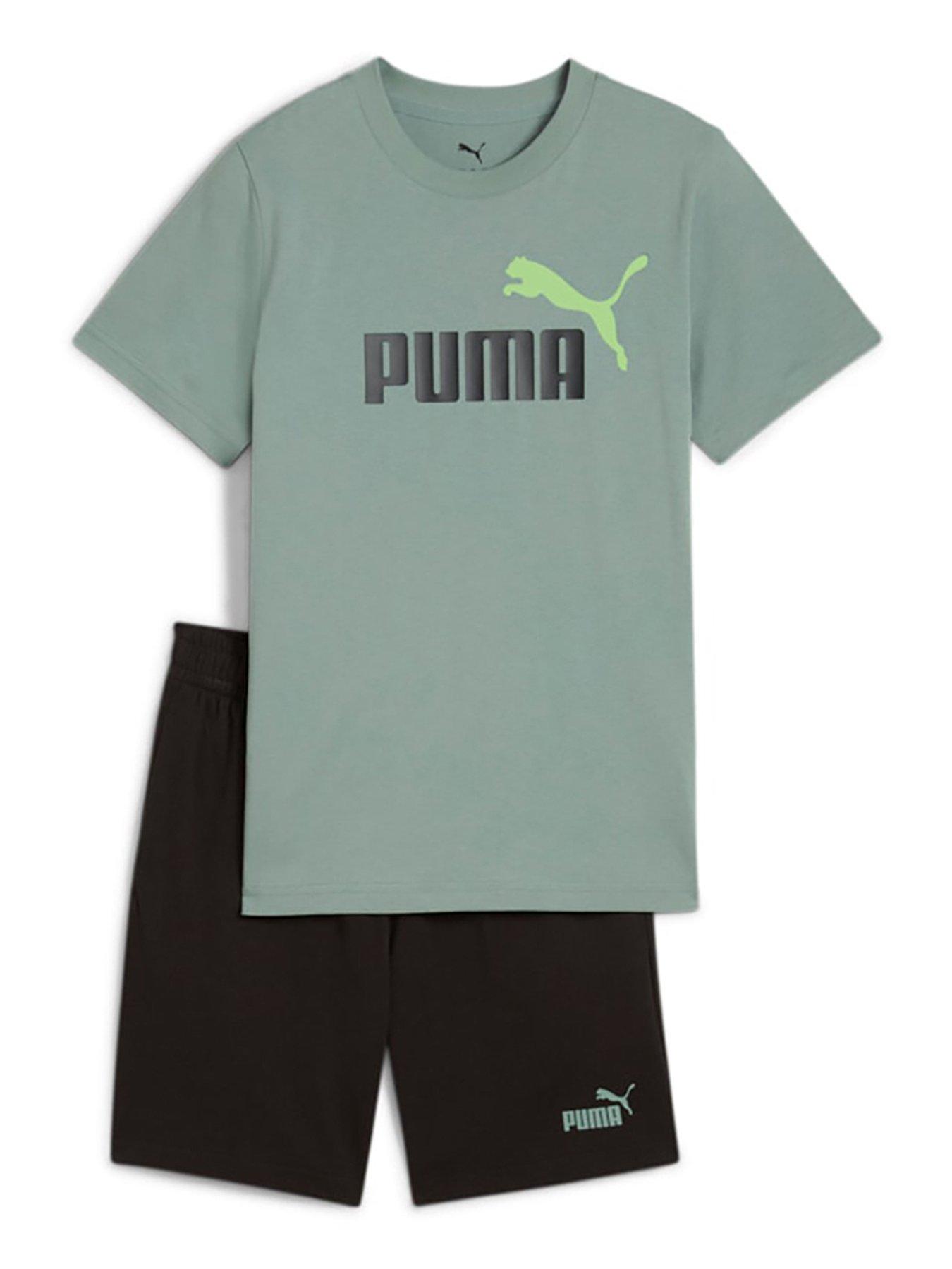 puma-junior-unisex-t-shirt-and-short-set-blackgreen