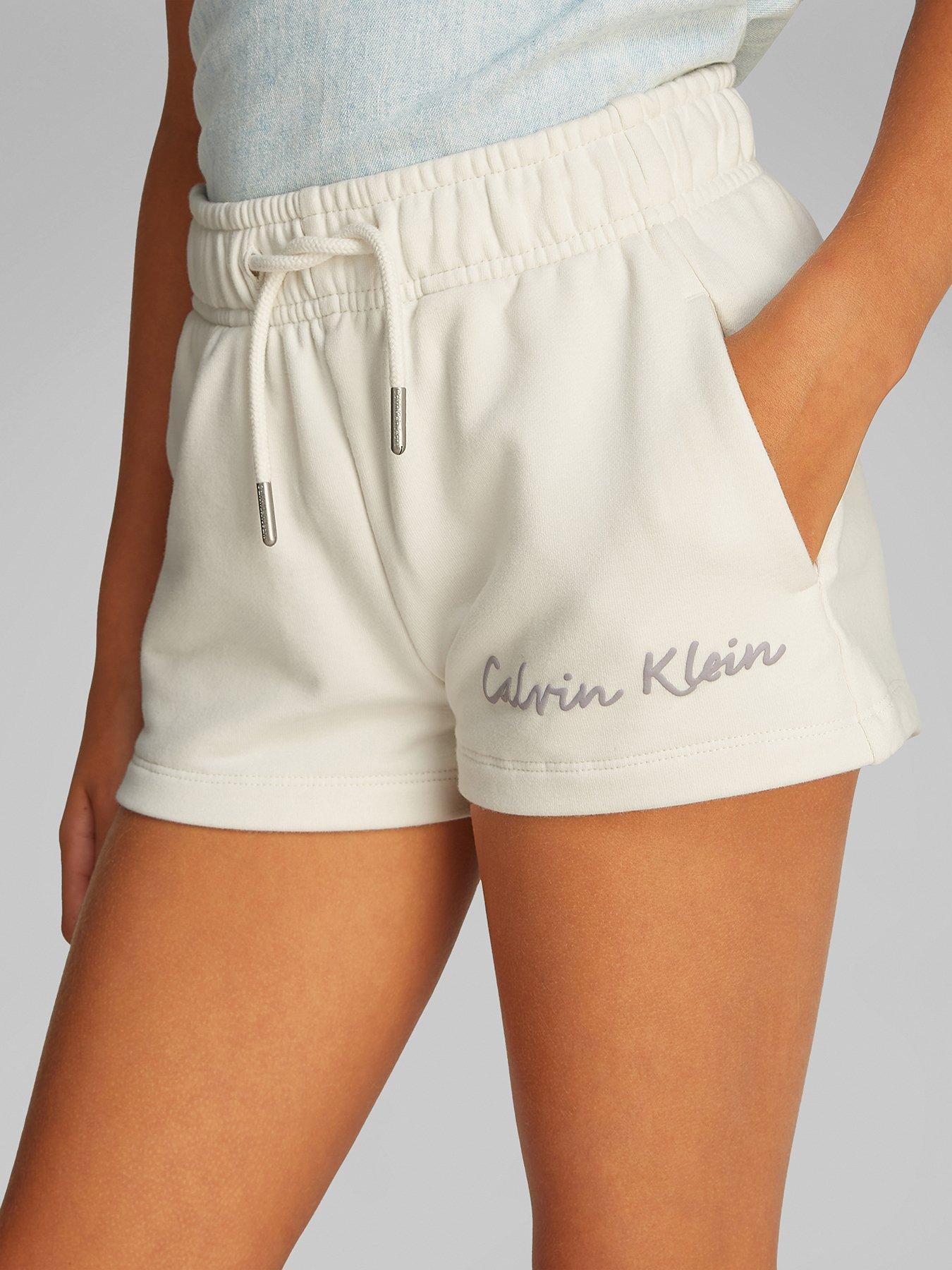 Image 3 of 5 of Calvin Klein Jeans Girls Script Logo Shorts - Cream