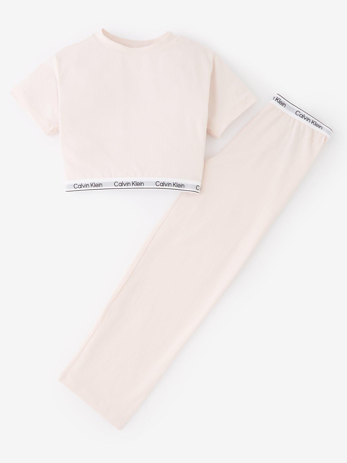  image of calvin-klein-girls-modern-cotton-knit-pyjama-set-pink