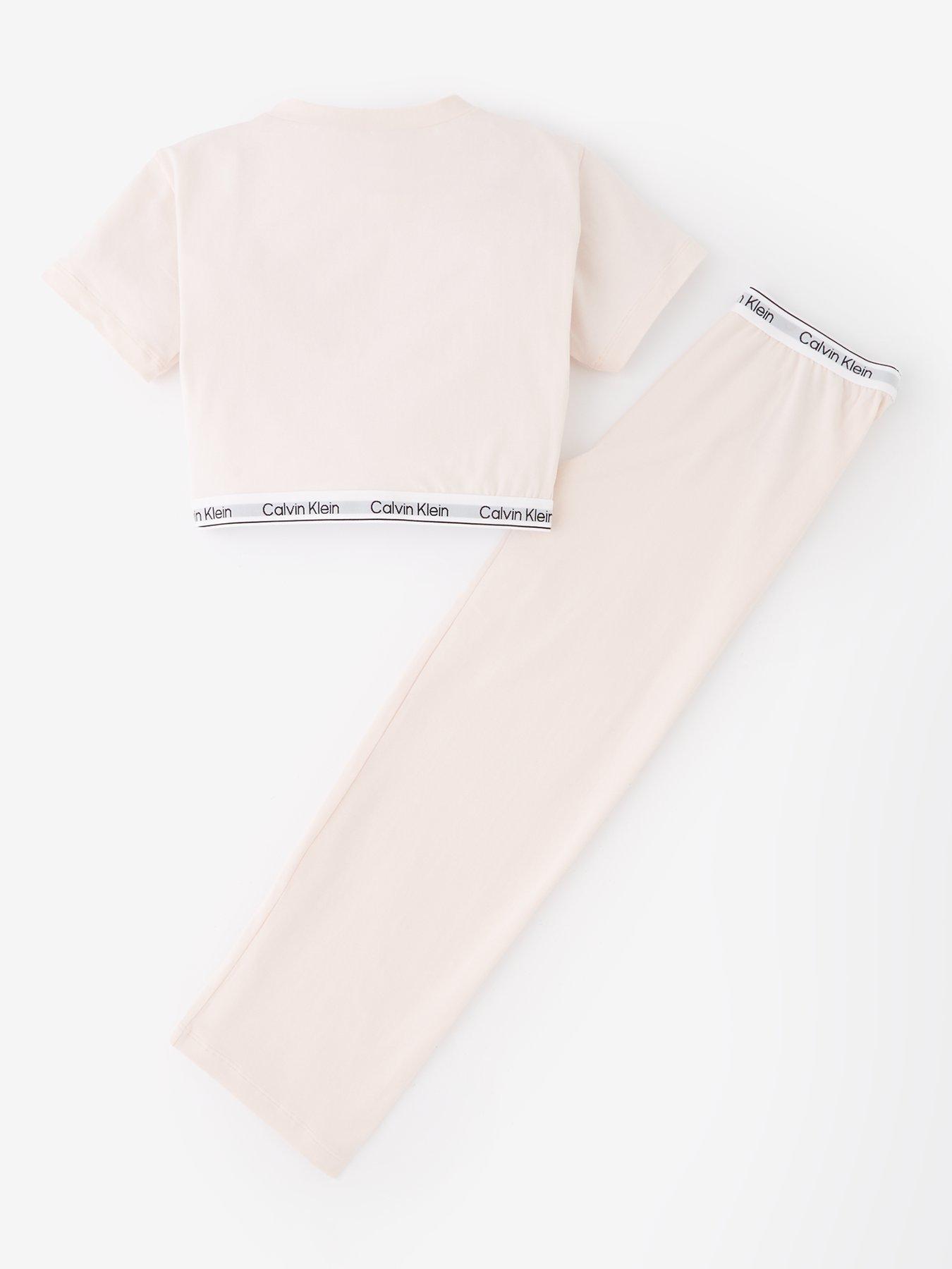  image of calvin-klein-girls-modern-cotton-knit-pyjama-set-pink