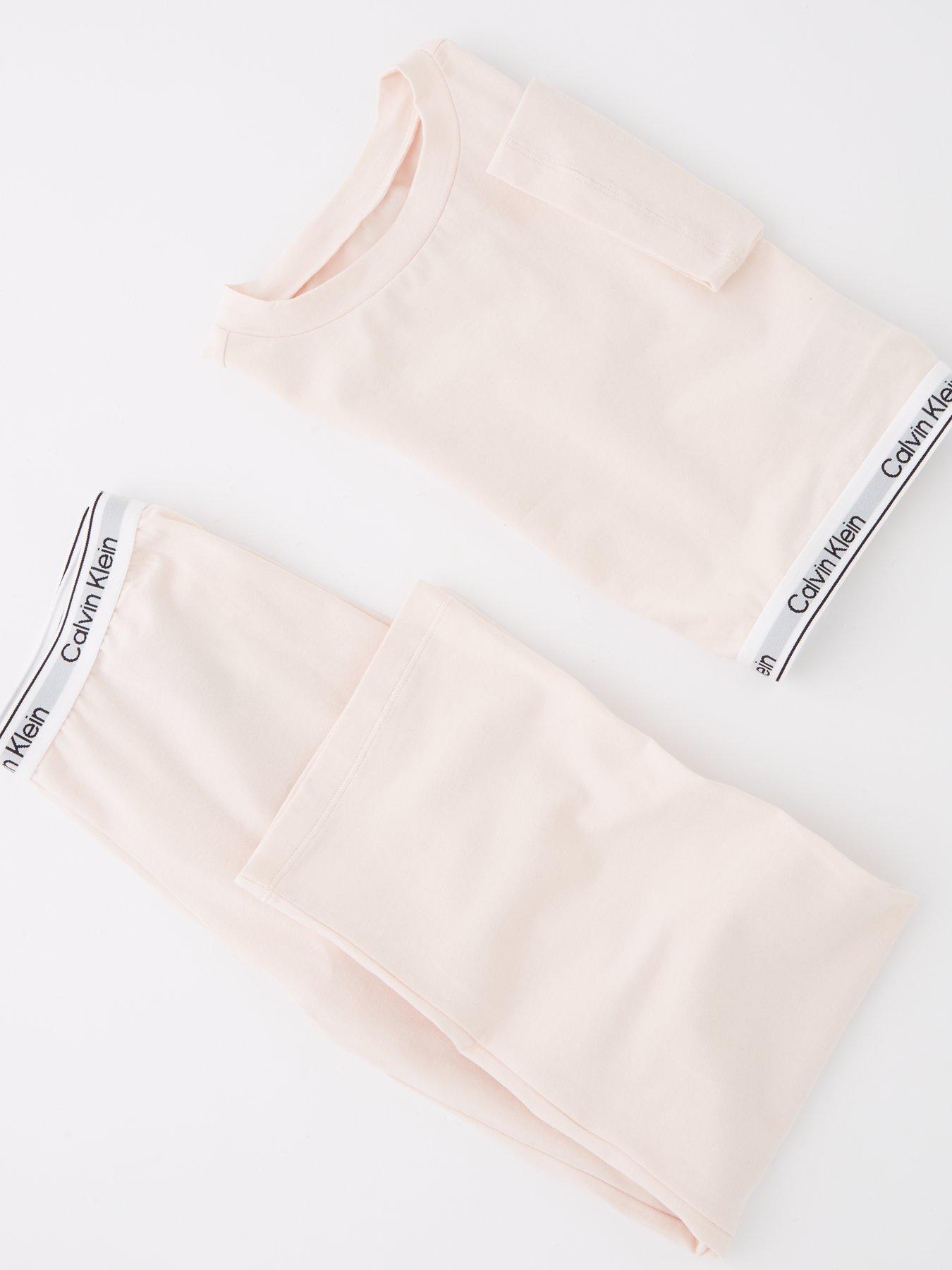  image of calvin-klein-girls-modern-cotton-knit-pyjama-set-pink