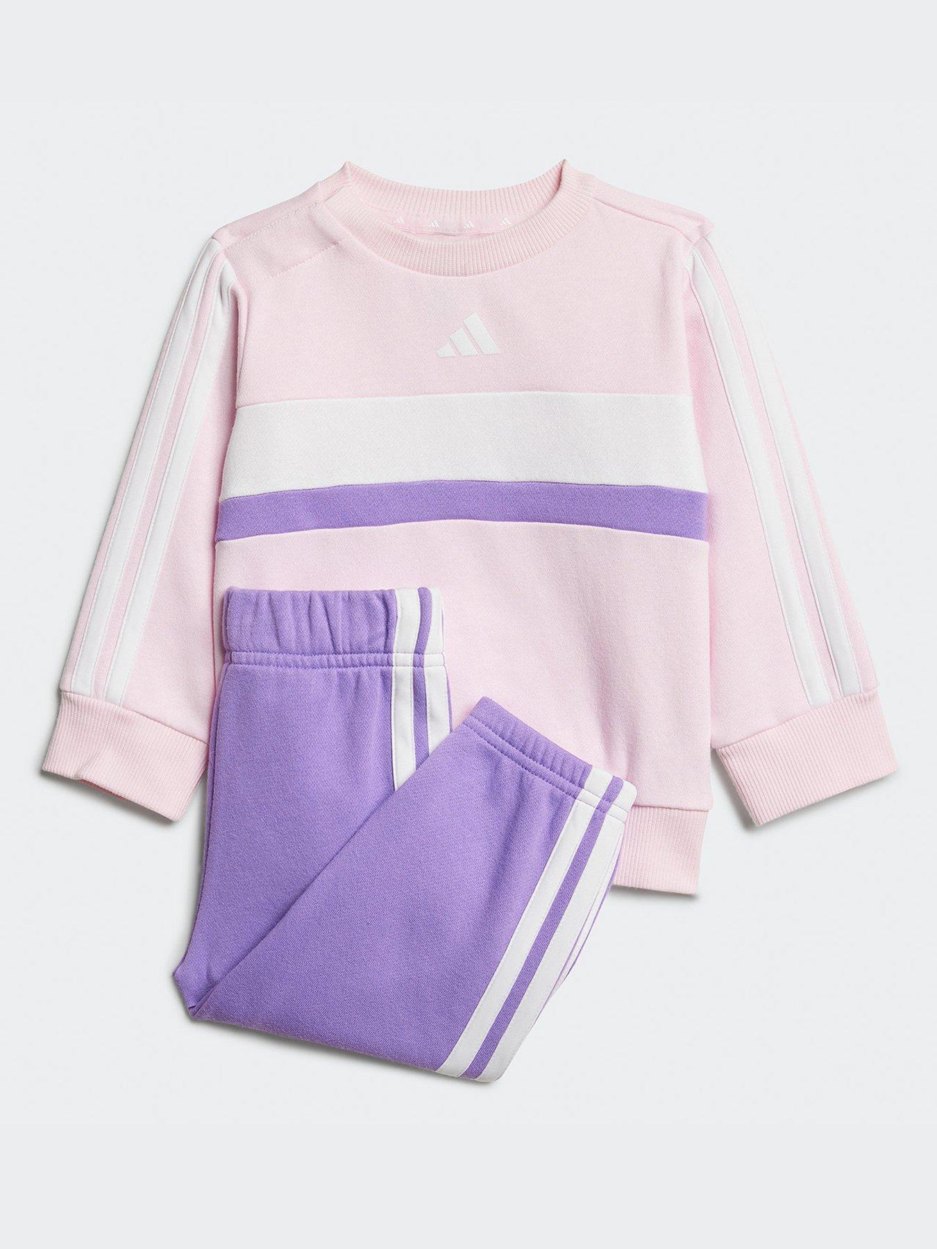  image of adidas-sportswear-infant-unisex-seasonal-essentials-tiberio-3-stripes-fleece-crew-set-pink