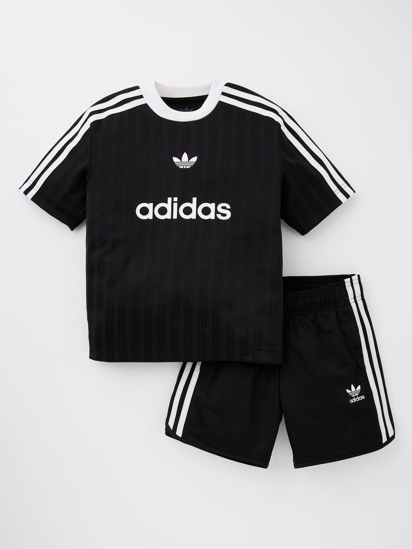  image of adidas-originals-kids-unisex-football-shorts-and-tee-set-black