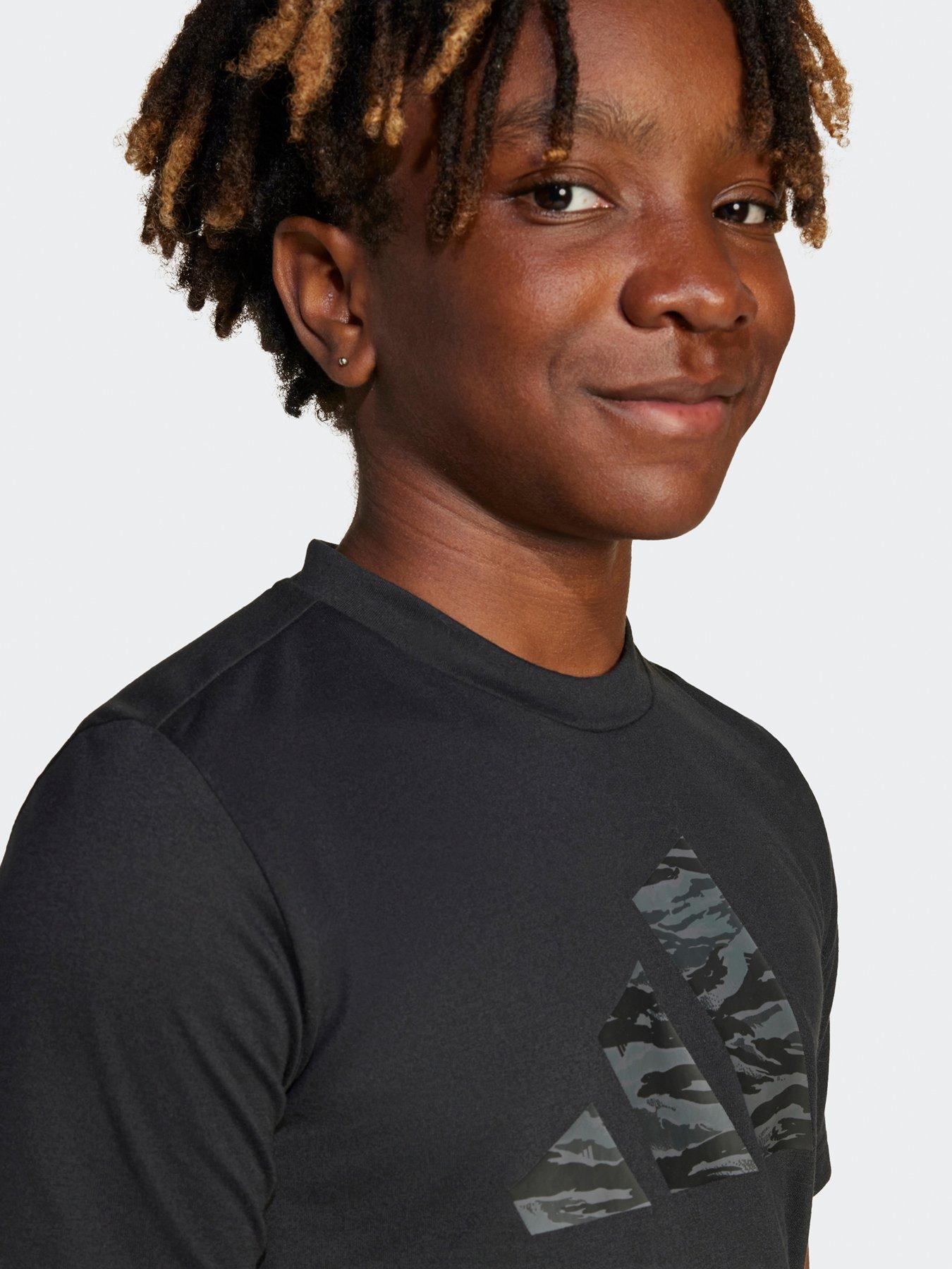  image of adidas-sportswear-junior-boys-training-essentials-camo-print-t-shirt-black