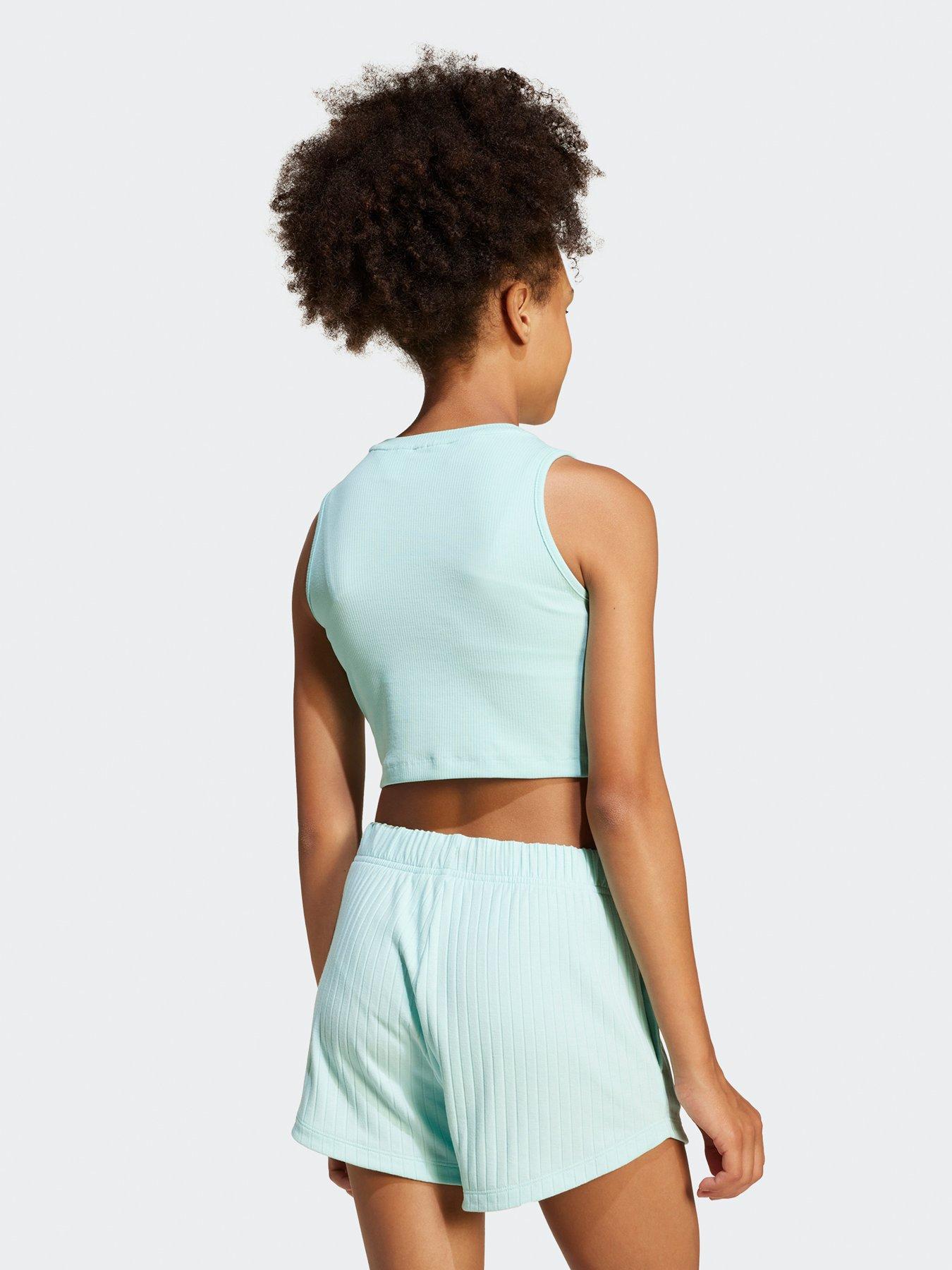  image of adidas-originals-junior-girls-ribbed-tank-top-semi-flash-aqua