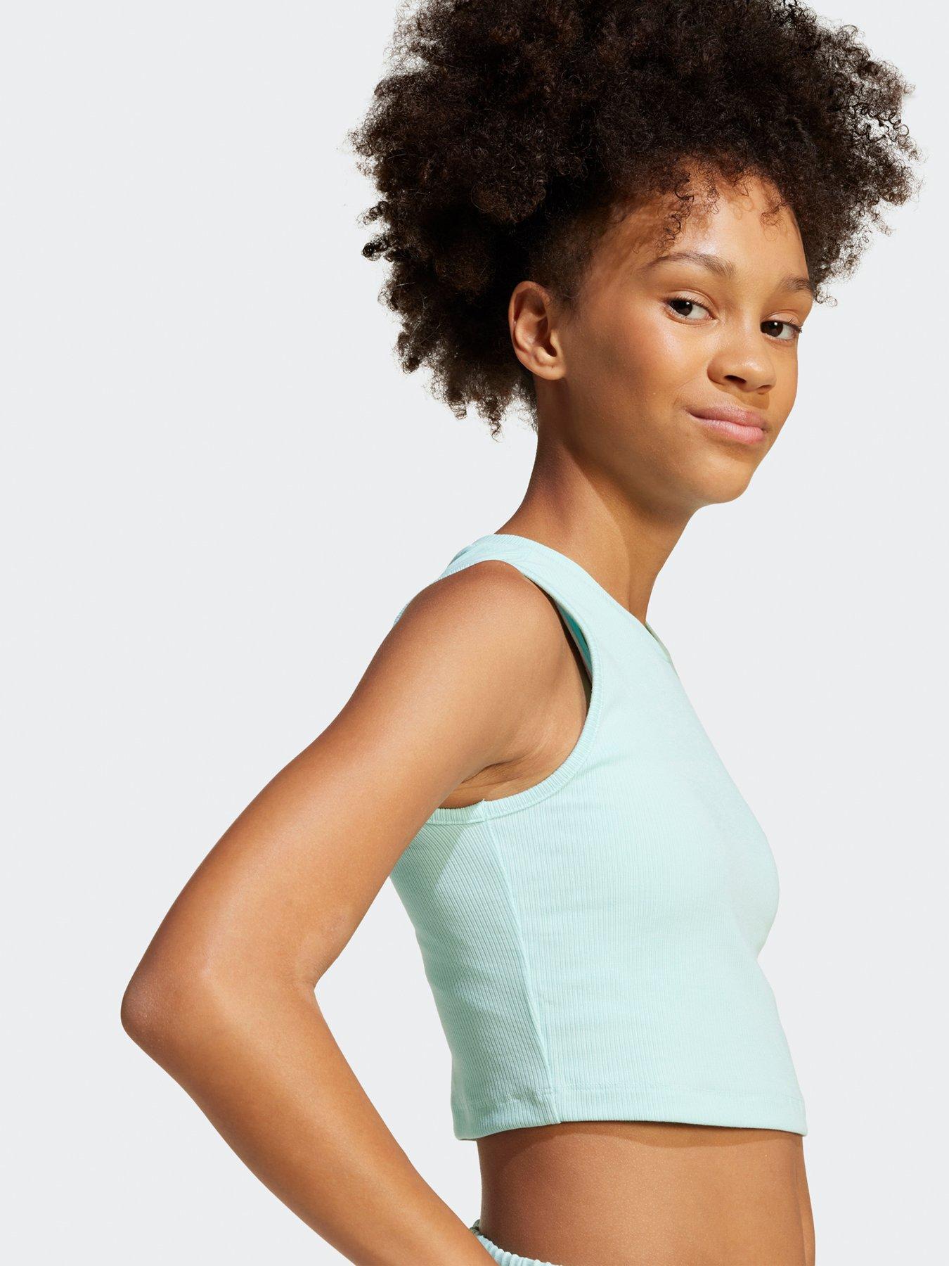  image of adidas-originals-junior-girls-ribbed-tank-top-semi-flash-aqua