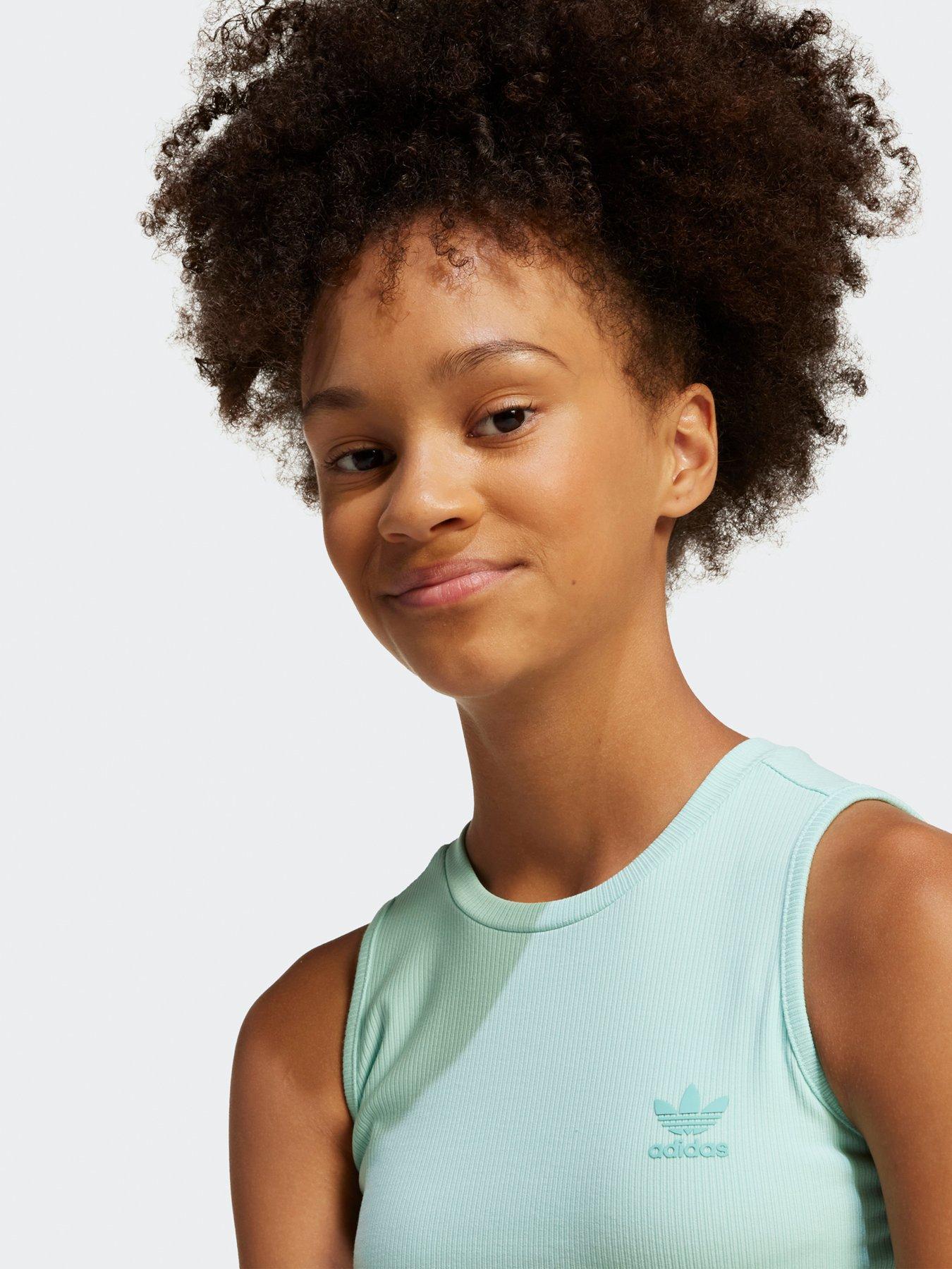  image of adidas-originals-junior-girls-ribbed-tank-top-semi-flash-aqua