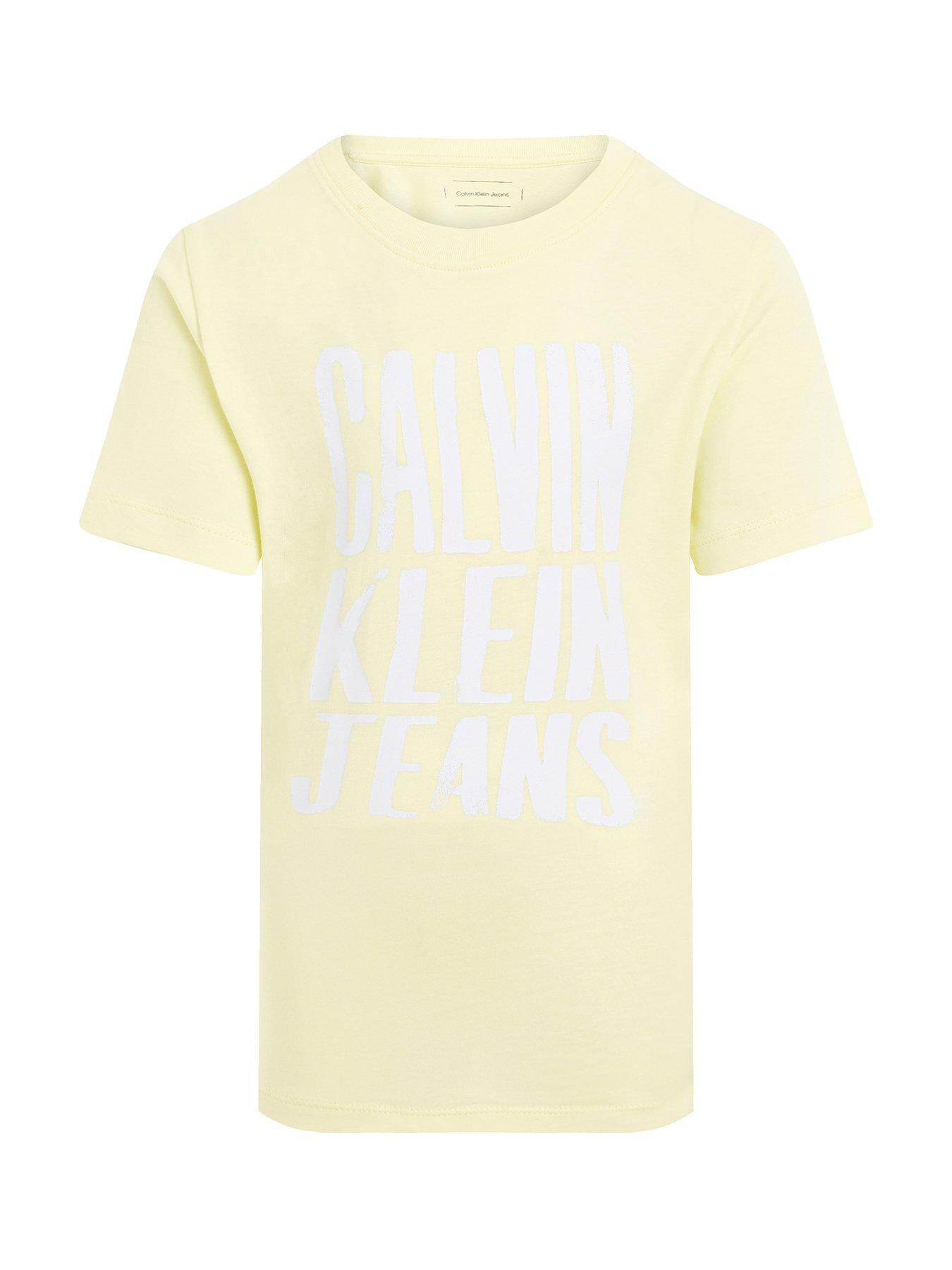  image of calvin-klein-jeans-boys-slogan-graphic-ckj-short-sleeve-t-shirt-yellow