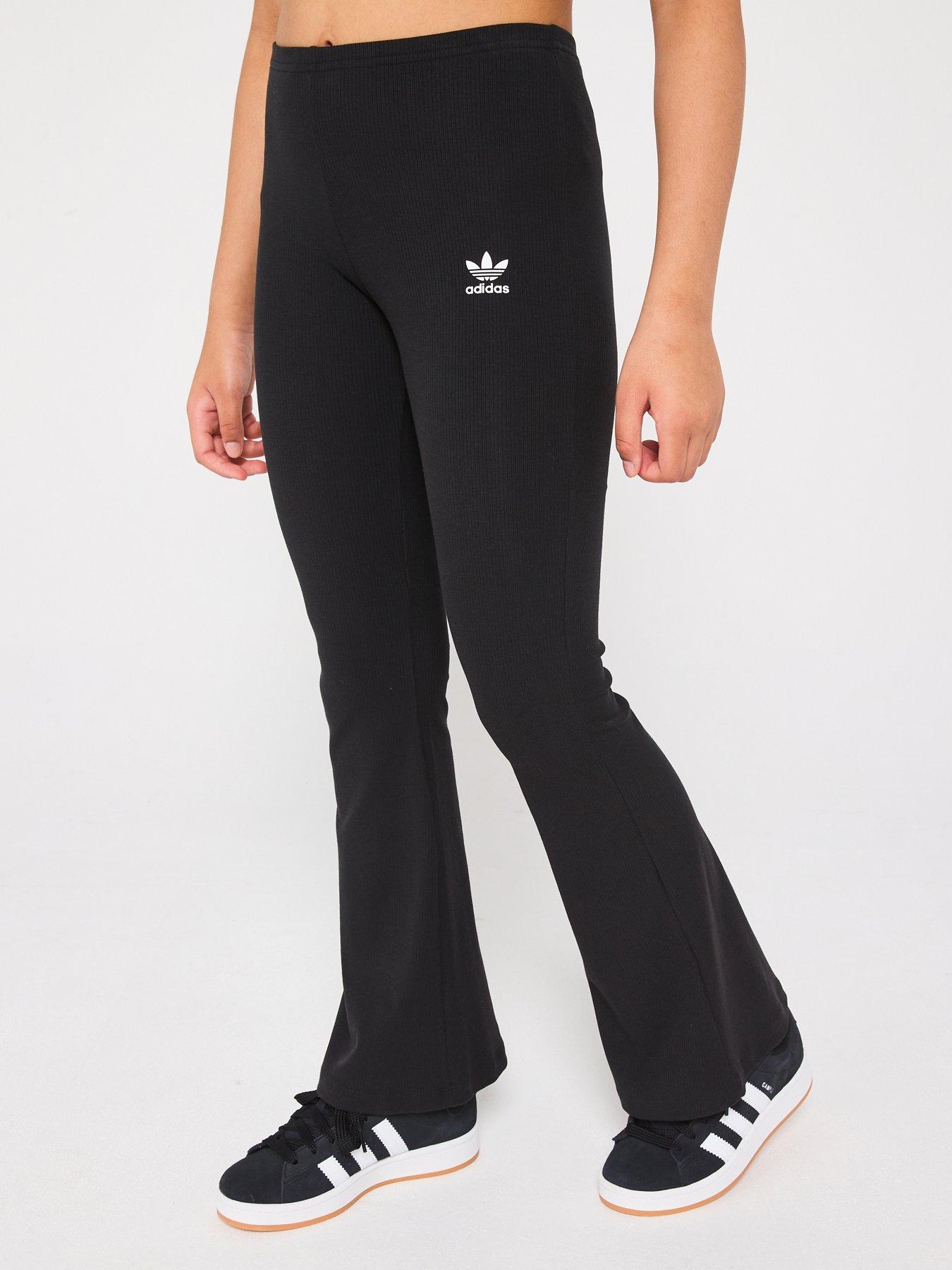  image of adidas-originals-junior-girls-ribbed-flared-pants-black