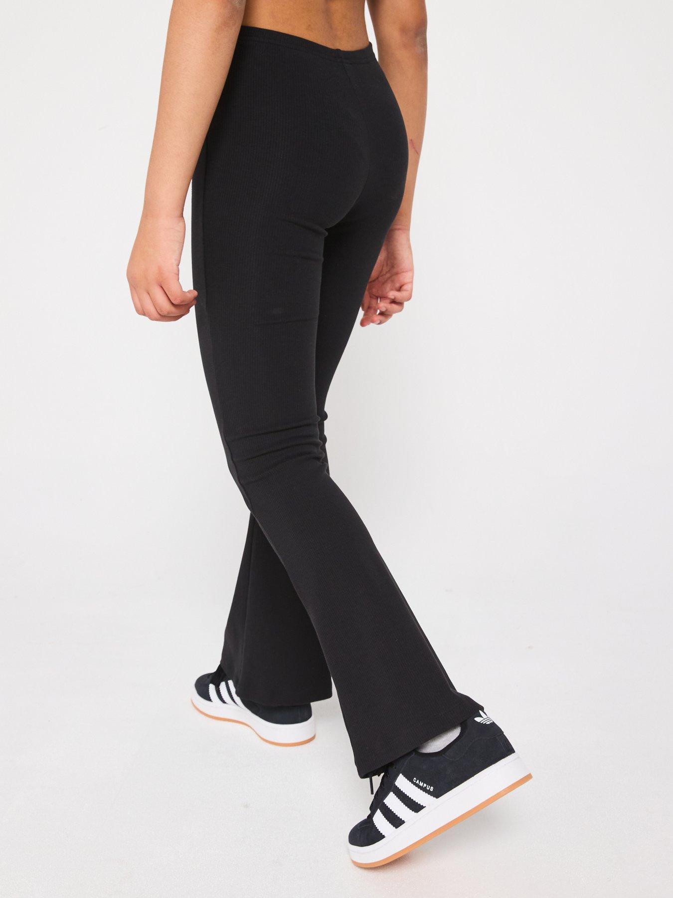  image of adidas-originals-junior-girls-ribbed-flared-pants-black