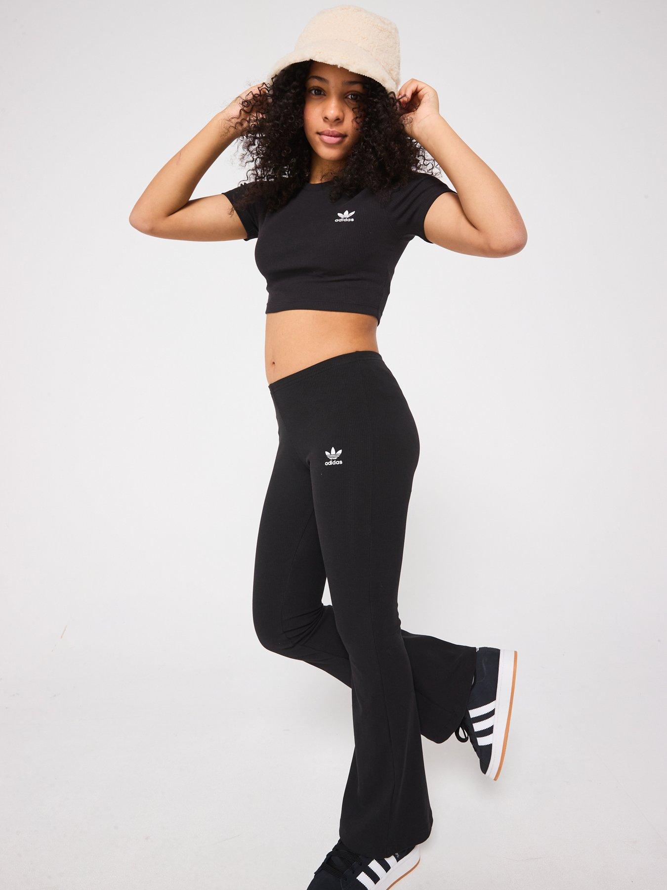  image of adidas-originals-junior-girls-ribbed-flared-pants-black