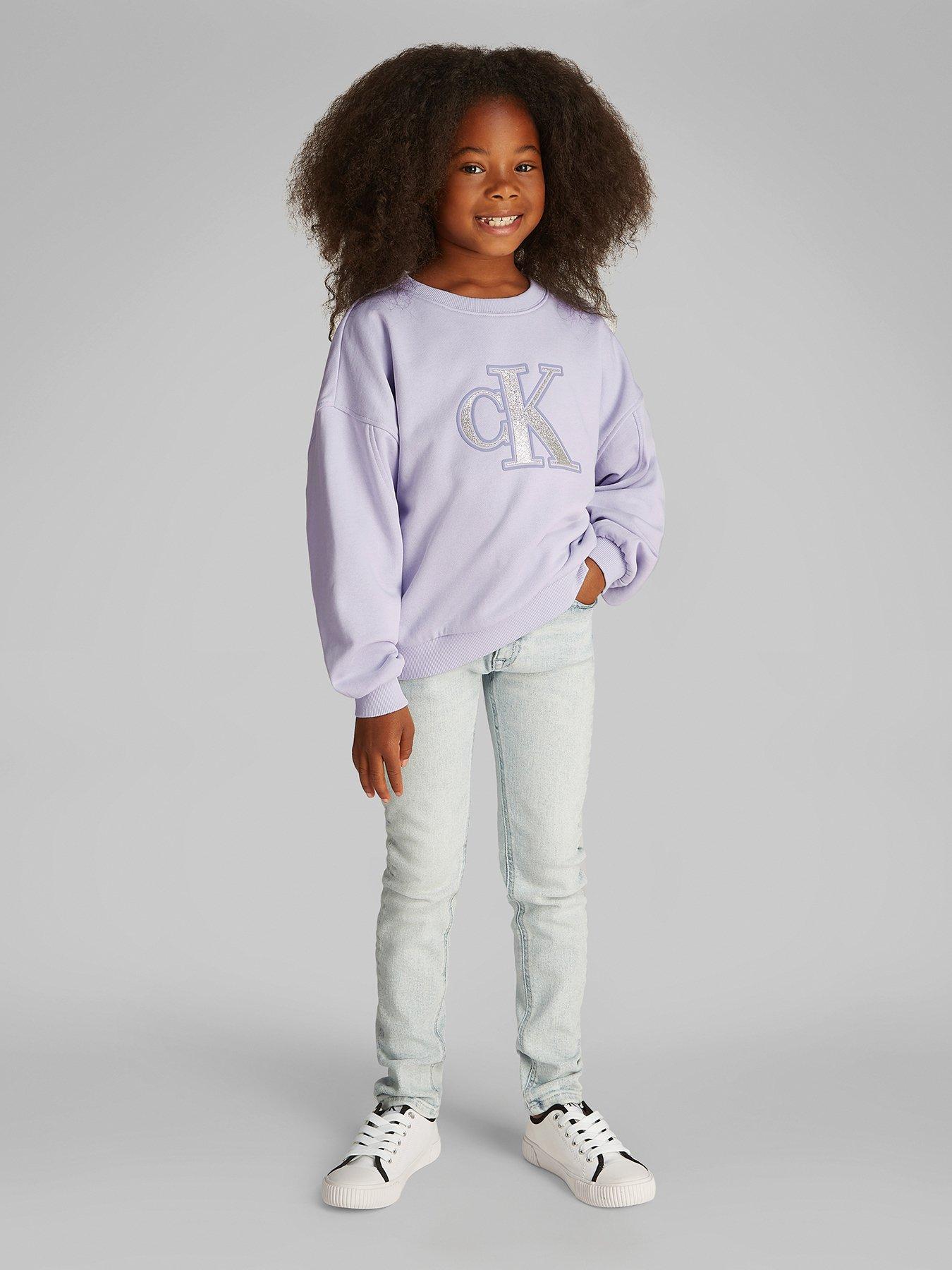 Image 1 of 5 of Calvin Klein Jeans Girls Metallic CK Crew Neck Sweatshirt - Purple