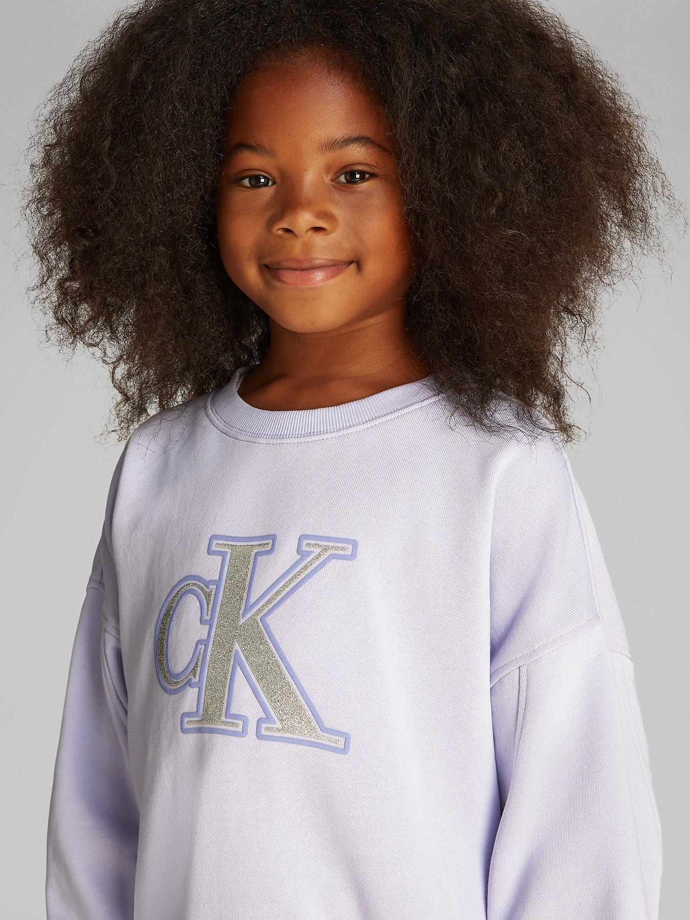 Image 3 of 5 of Calvin Klein Jeans Girls Metallic CK Crew Neck Sweatshirt - Purple