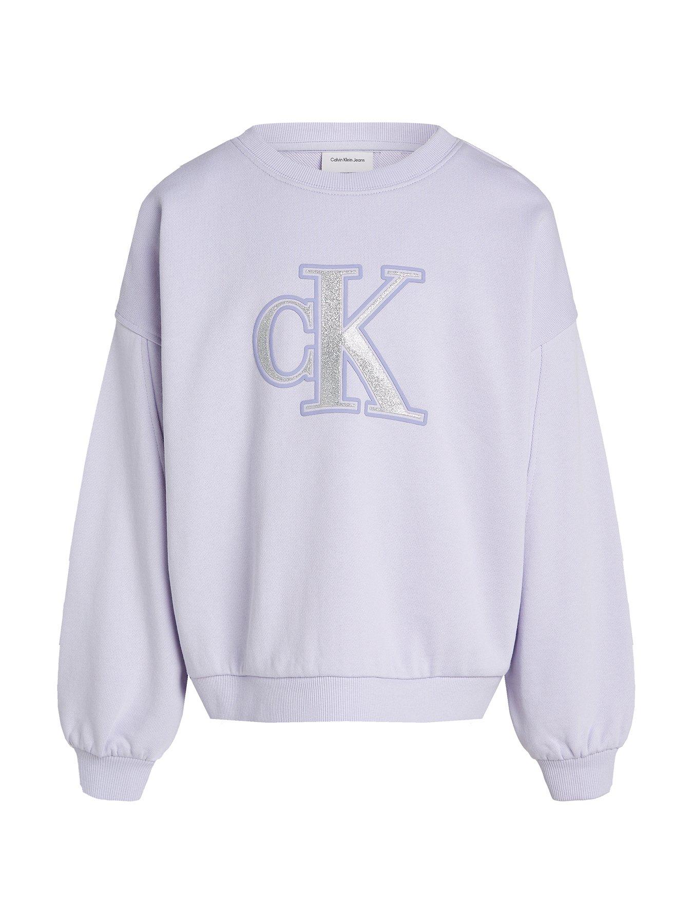 Image 4 of 5 of Calvin Klein Jeans Girls Metallic CK Crew Neck Sweatshirt - Purple