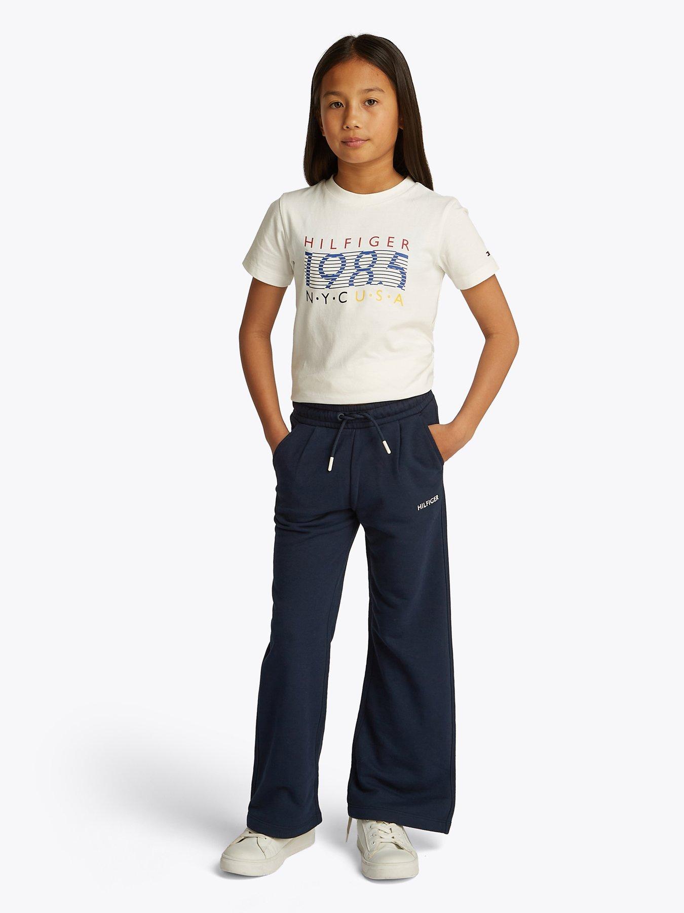  image of tommy-hilfiger-girls-flag-wide-sweatpants-navy