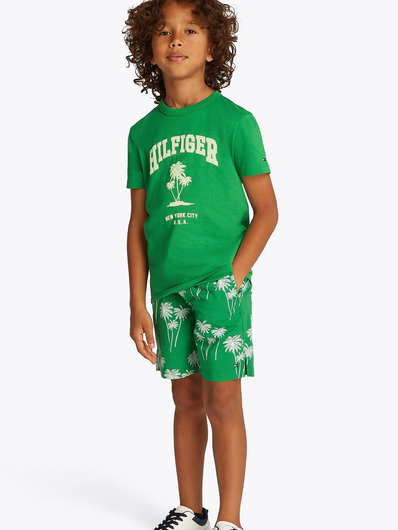  image of tommy-hilfiger-boys-palm-print-short-sleeve-t-shirt-green